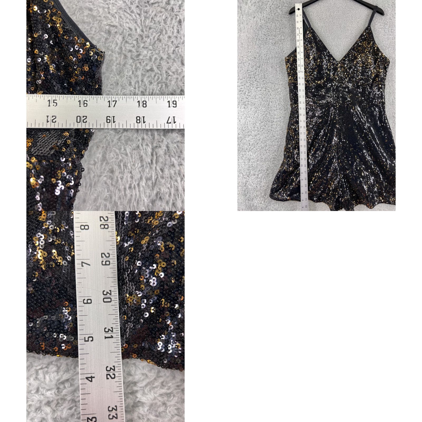 Vintage Leith Dress Womens Small Black Gold Sequin V-Neck Cocktail Polyester Lined Mini Size S / US 4 / IT 40 - 9 Thumbnail