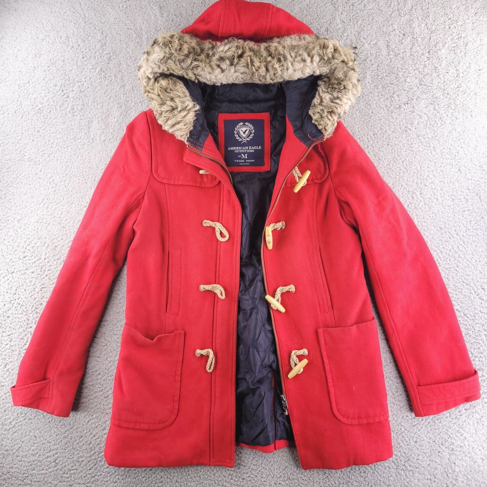 American Eagle Outfitters VINTAGE American Eagle Coat Womens Medium Red Wool Overcoat Long Quilted Size M / US 6-8 / IT 42-44 - 2 Thumbnail