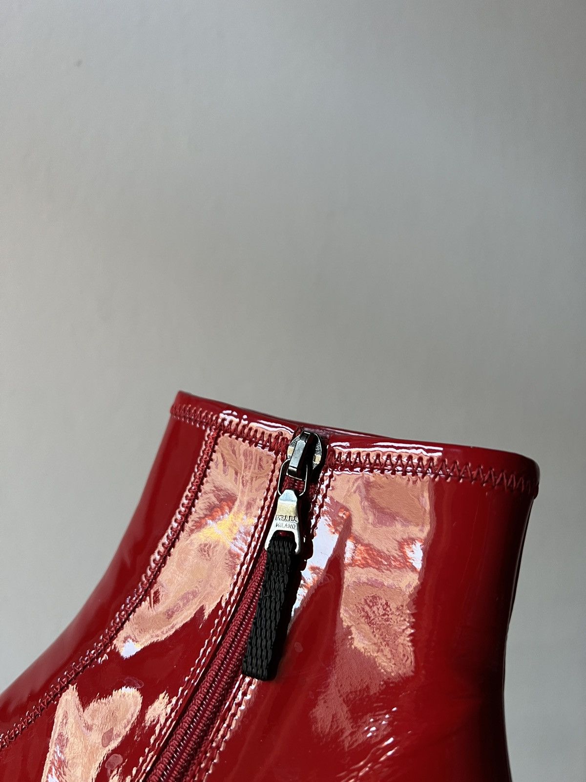 Prada Prada Patent Red Leather Low Heel Boots Platforms Size US 7.5 / IT 37.5 - 12 Thumbnail