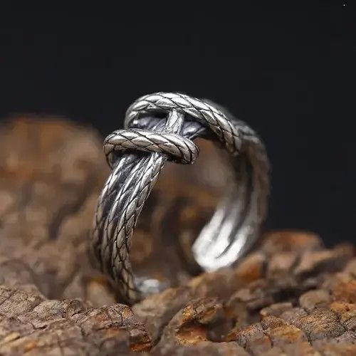 Vintage Retro Woven Hemp Rope Pattern Ring Size ONE SIZE - 3 Thumbnail