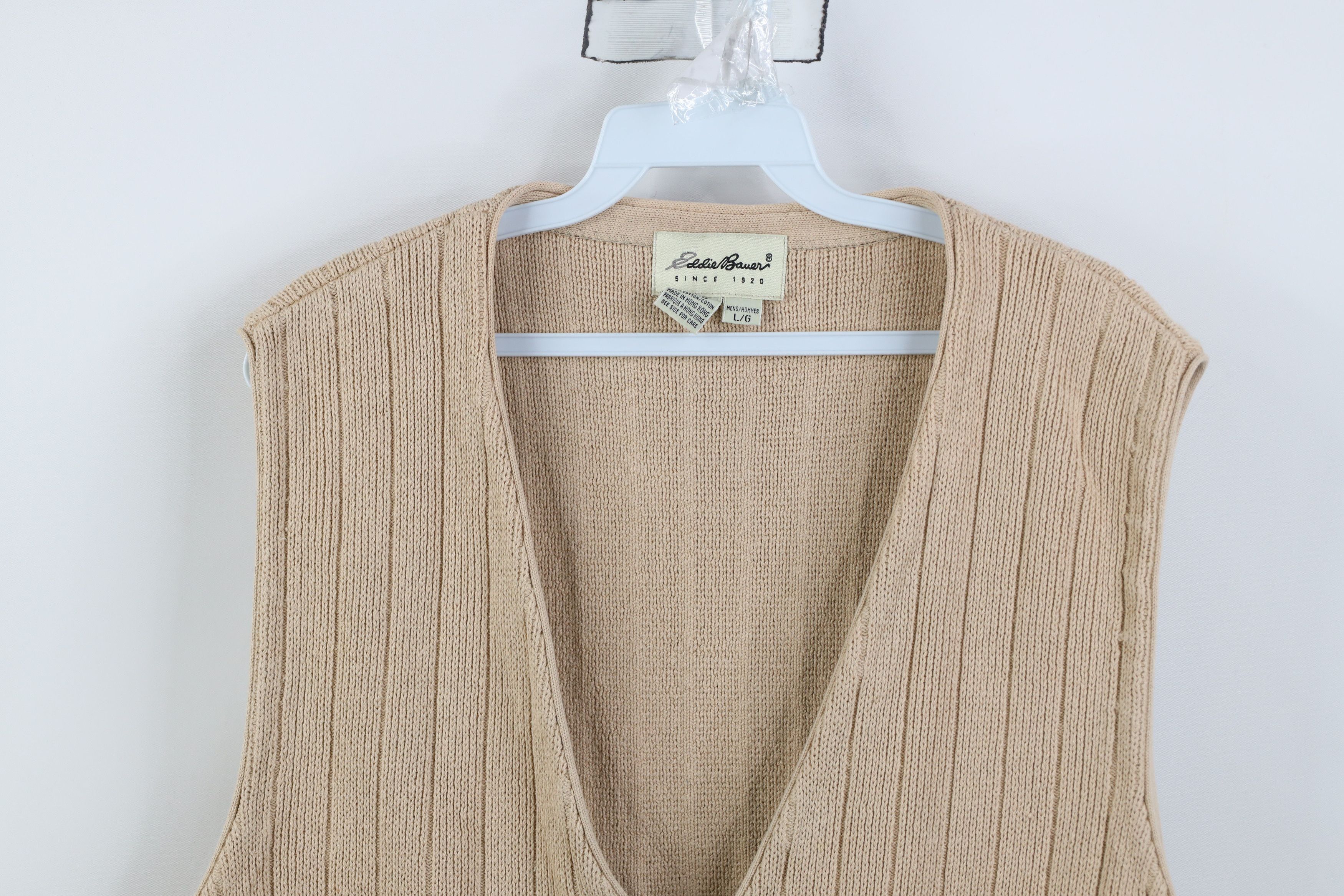 Eddie Bauer Vintage 90s Eddie Bauer Ribbed Knit Sweater Vest Beige Size US L / EU 52-54 / 3 - 2 Thumbnail