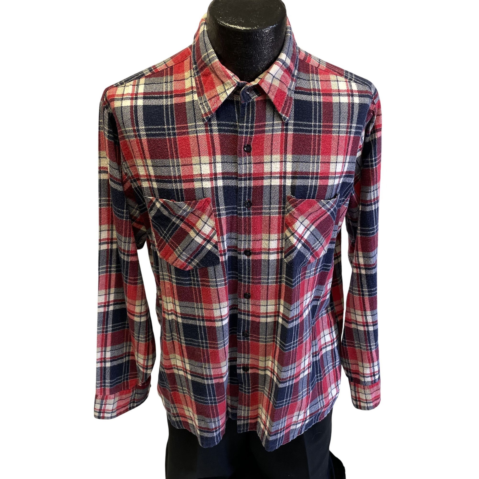 Other 80's Saucatuck Men RED Blue Shadow PLAID Work FLANNEL Shirt Size US L / EU 52-54 / 3 - 2 Thumbnail