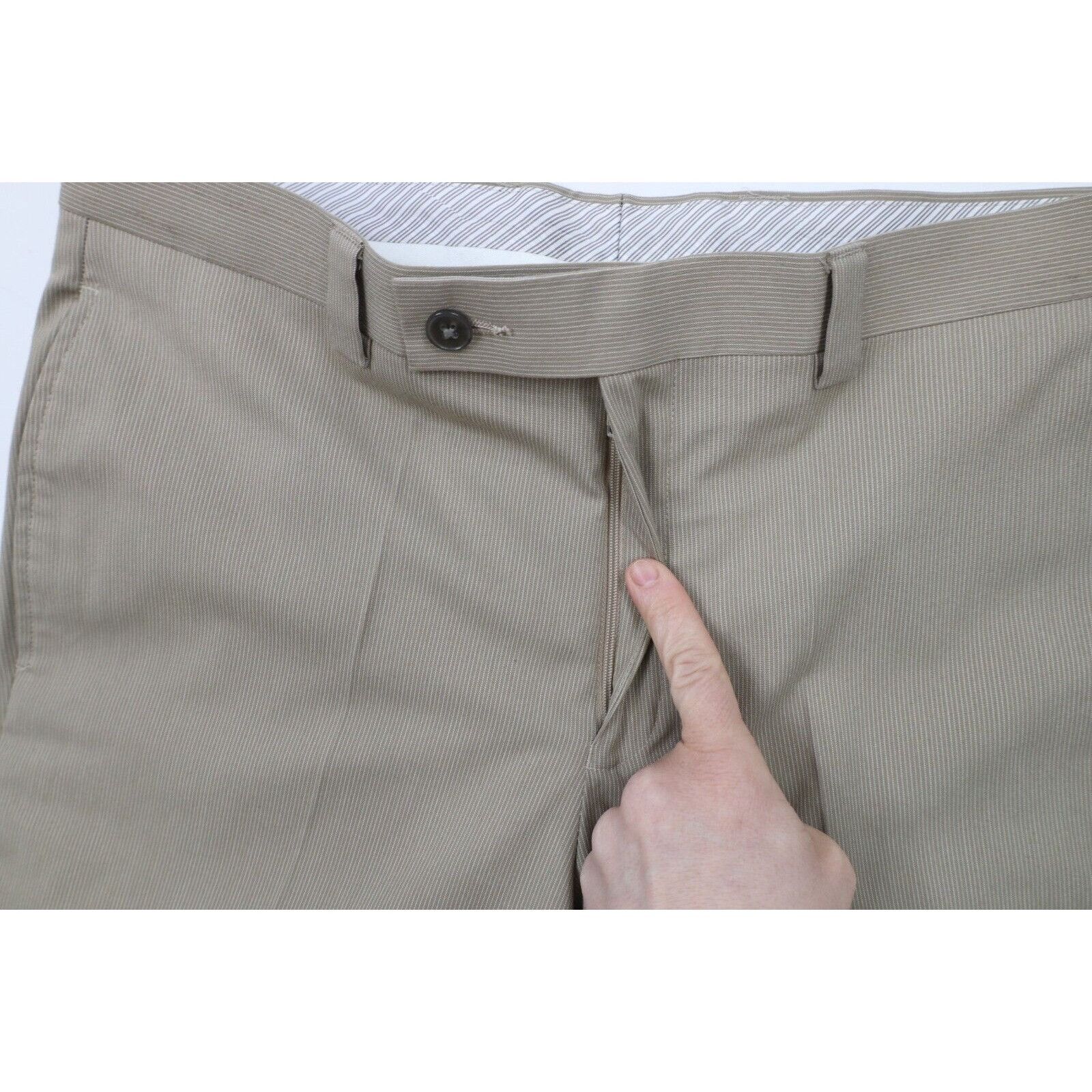 Calvin Klein Calvin Klein Pinstripe 2 Piece Suit Wedding Khaki Tan Size 36S - 13 Thumbnail
