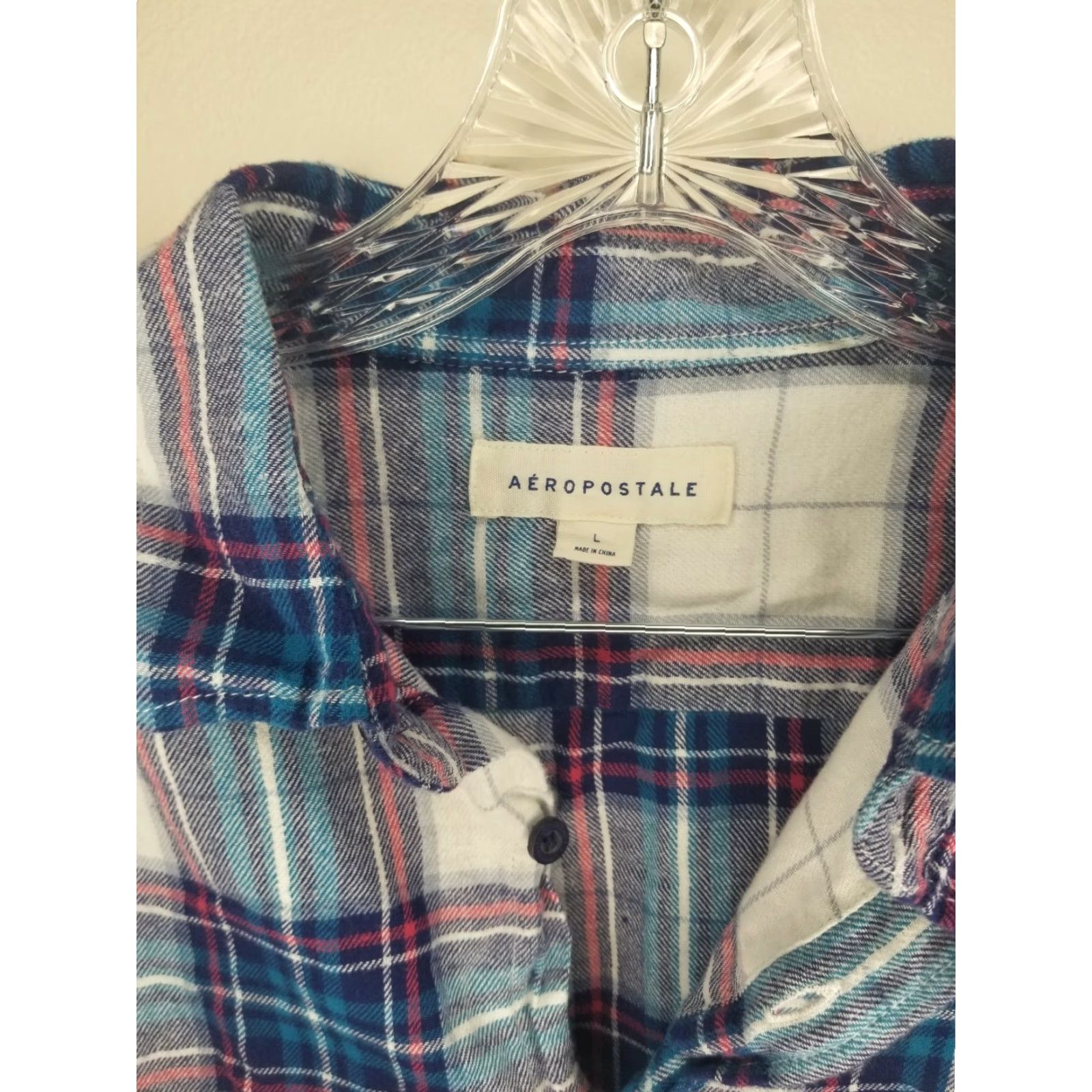 Aeropostale Aeropostale Womens Long Sleeve Flannel Blue White Red Size Large L Blue Red White Colorful Button-Up Shirt Women Size L / US 10 / IT 46 - 3 Thumbnail