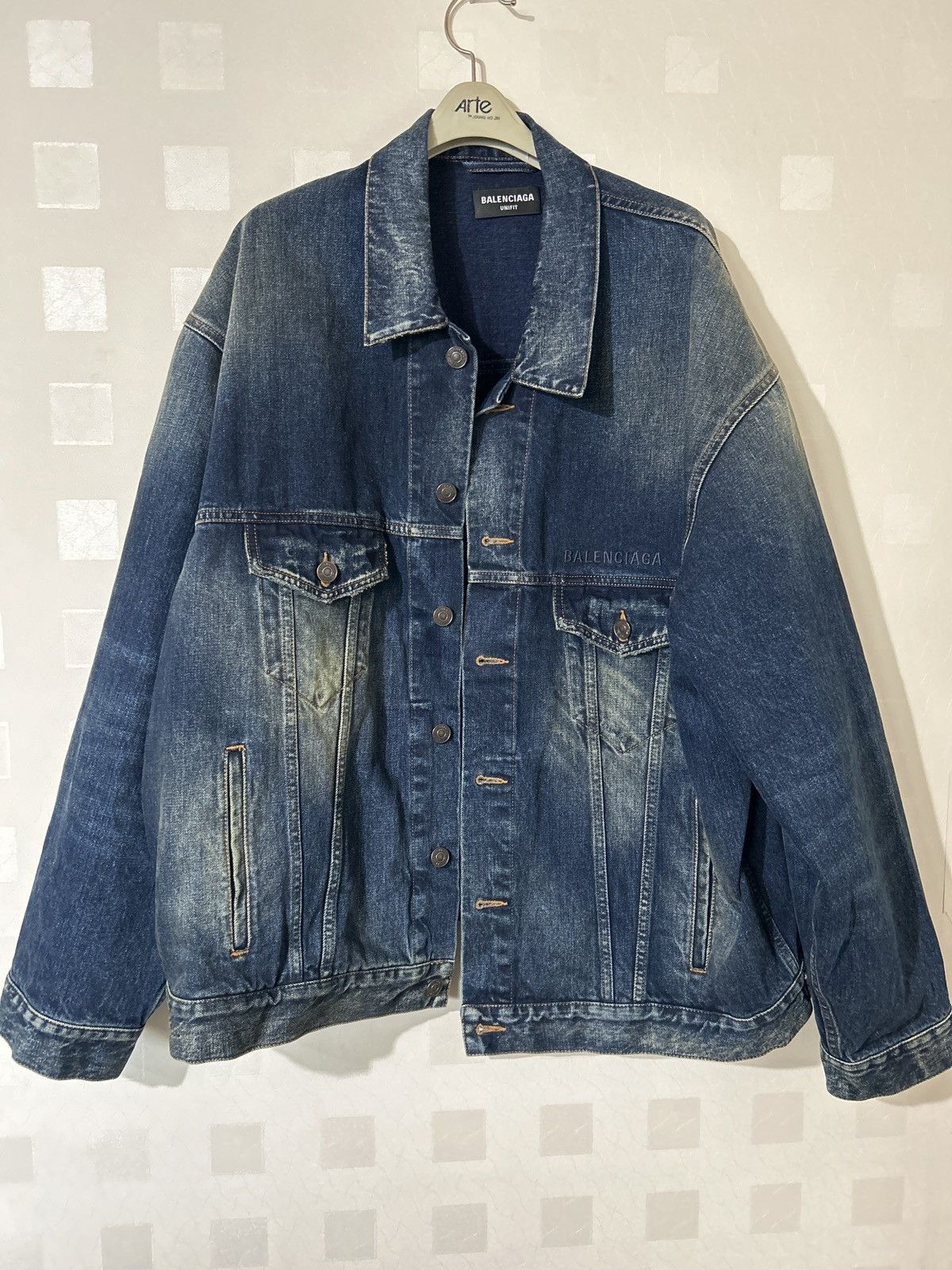 image of Balenciaga 21Fw Overfit Denim Jacket in Blue, Men's (Size XL)