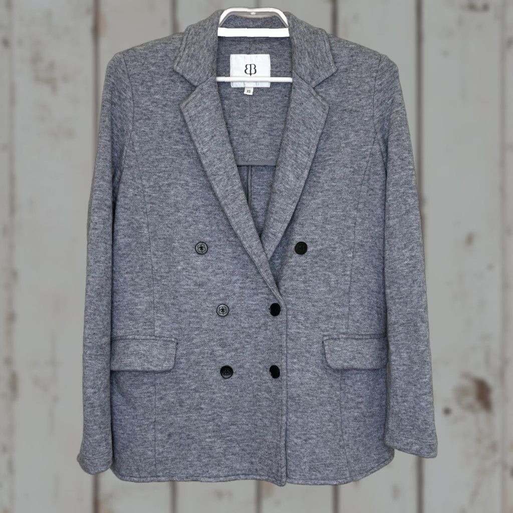 Doublet Betabrand LuxeMelange Blazer Jacket Womens XS Gray Double Breasted Stretch Blazer Jacket Knit Viscose Blend Pockets Size XS / US 0-2 / IT 36-38 - 1 Thumbnail