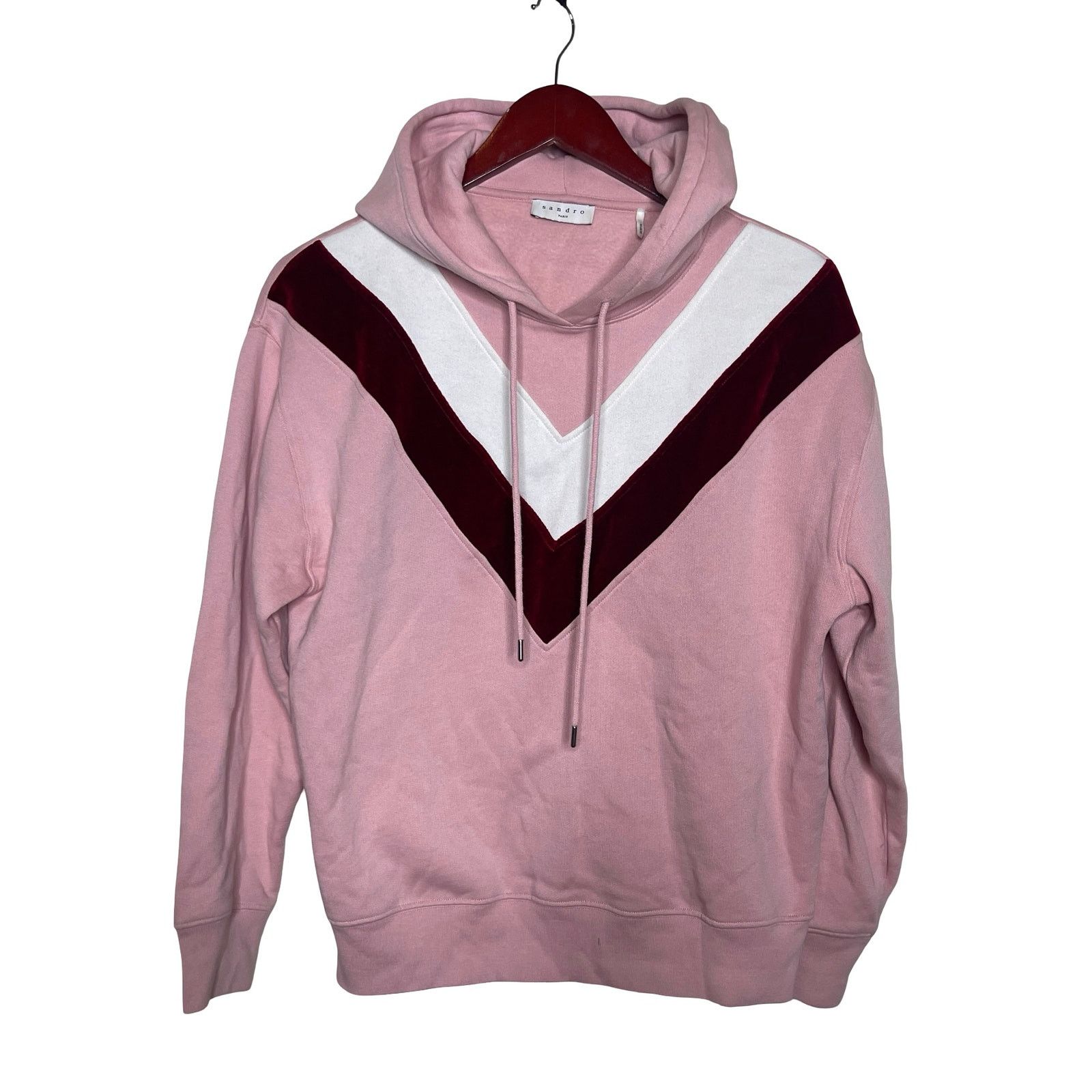 Sandro Sandro Gena Pink Velvet Chevron Hoodie Sz 0 XS Size XS / US 0-2 / IT 36-38 - 2 Thumbnail