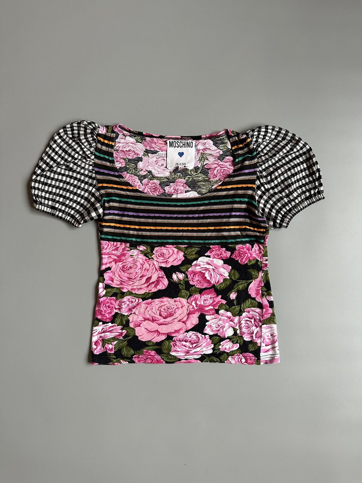Moschino 90s Moschino Jeans Bohemian Floral Striped Check Top Size 42 Size M / US 6-8 / IT 42-44 - 1 Thumbnail