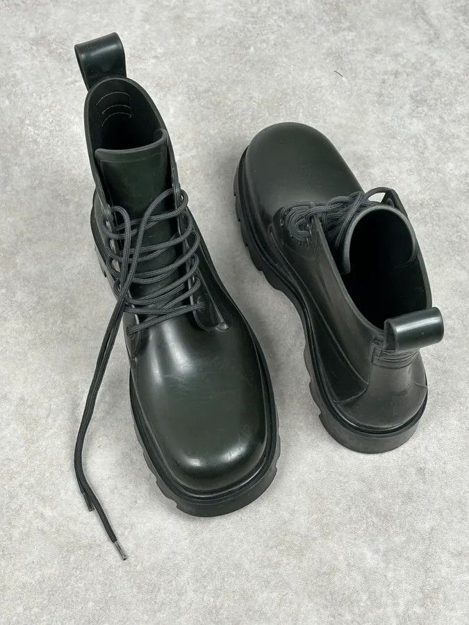 Bottega Veneta Bottega Veneta Dark Green Leather Rubber Lace-Up Boots Size US 11 / EU 44 - 13 Thumbnail