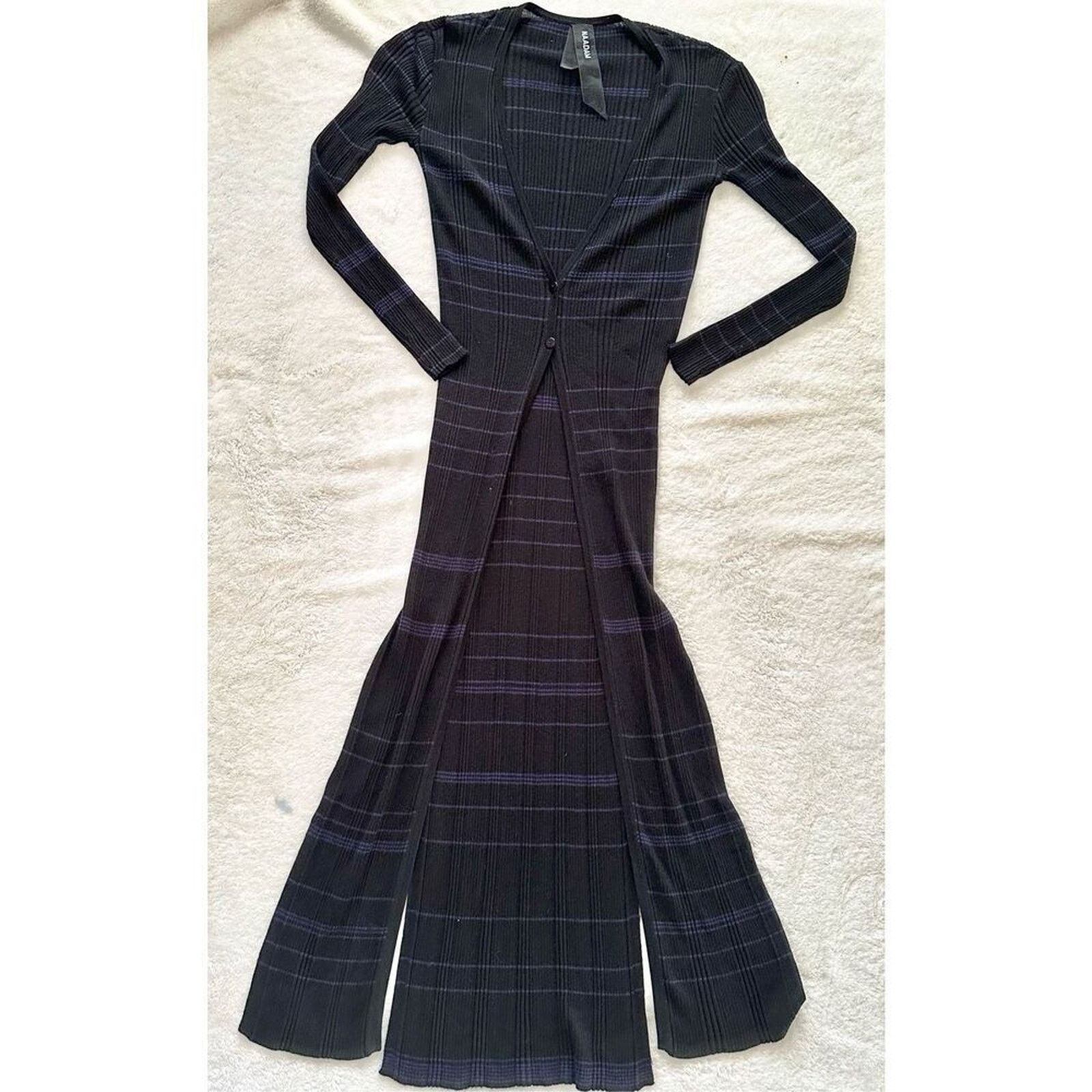 NAADAM Naadam Silk & Cashmere Duster Cardigan - Black/Purple Stripe Size XS / US 0-2 / IT 36-38 - 2 Thumbnail