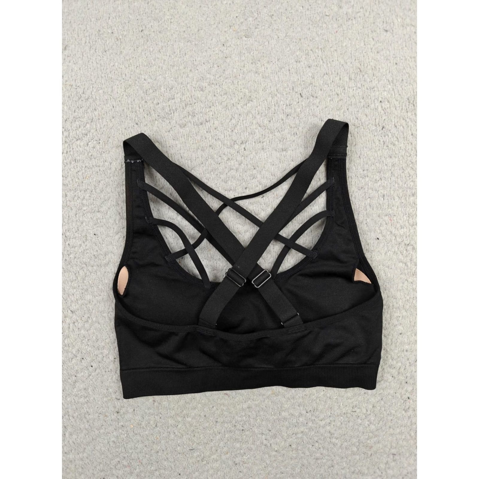 Vintage Victoria Sport Sports Bra Womens XS Black Strappy Crossback Padded Adjustable Size ONE SIZE - 2 Thumbnail