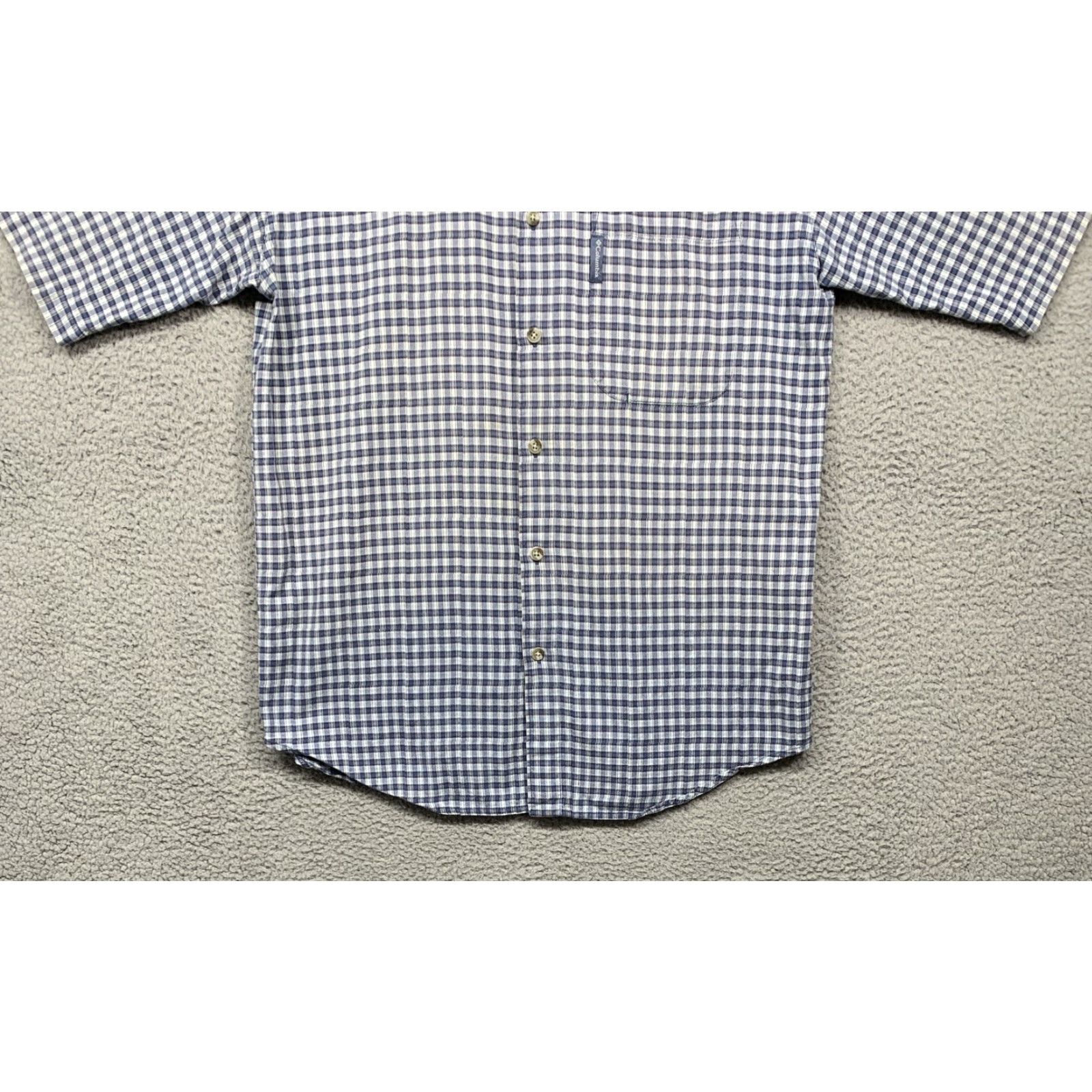 Vintage Columbia Button-Up Shirt Men’s Large Blue White Plaid Short Sleeve Logo Sportswear Size US L / EU 52-54 / 3 - 3 Thumbnail