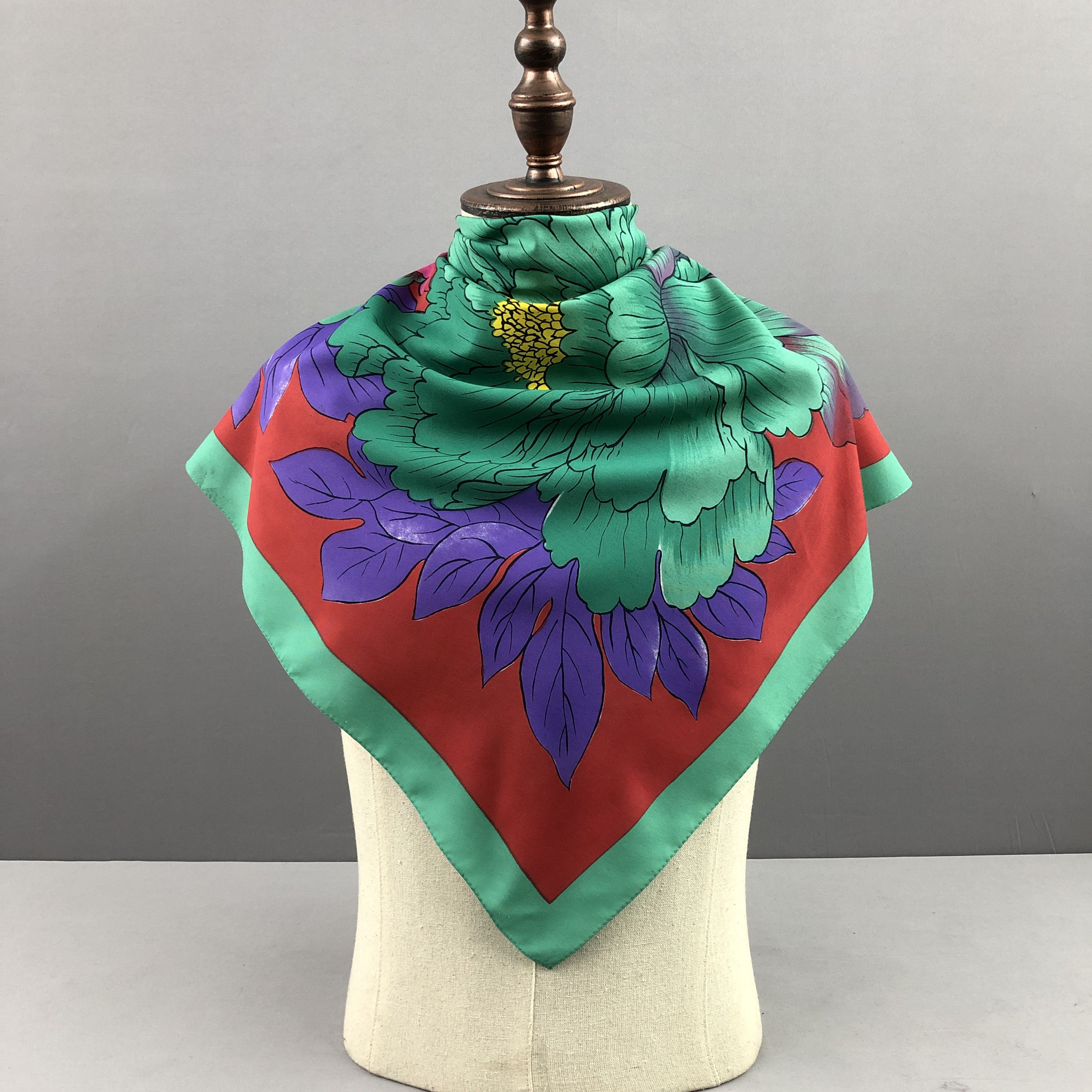 Japanese Brand Vintage 90s Floral SILK Scarf Twill Stole Wraps Scarves Size ONE SIZE - 2 Thumbnail