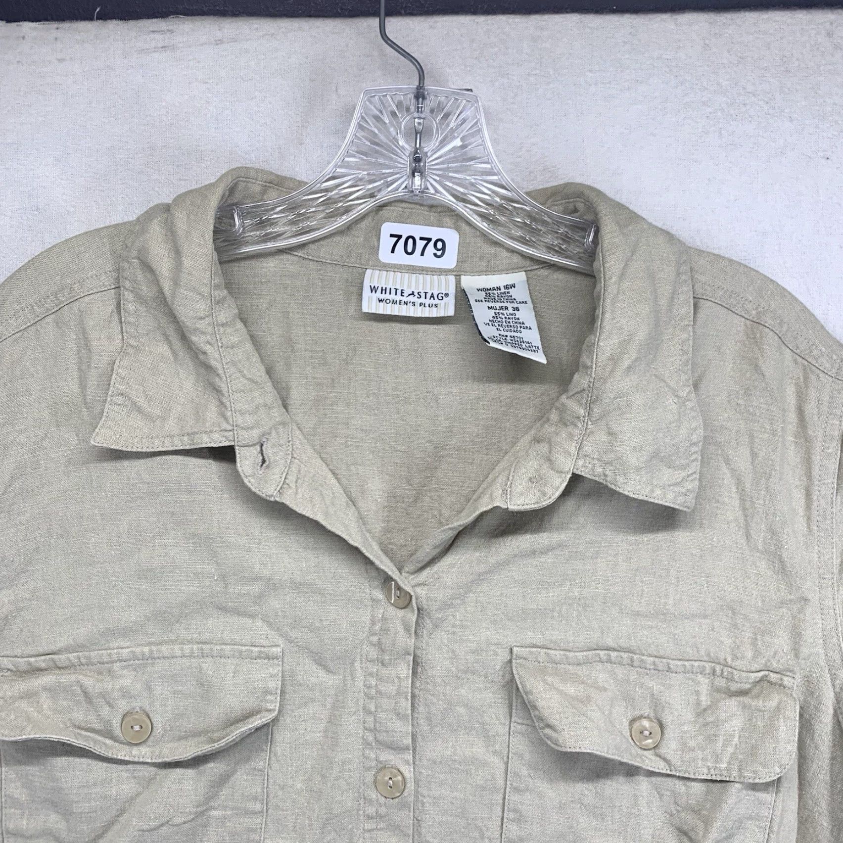 Vintage VINTAGE White Stag Women's 16W Button-Down Shirt Linen Cotton Short Sleeve Collared Pockets Casual Bohemian 80s 90s Natural Earth Tones Size XXL / US 16-18 / IT 52-54 - 3 Thumbnail