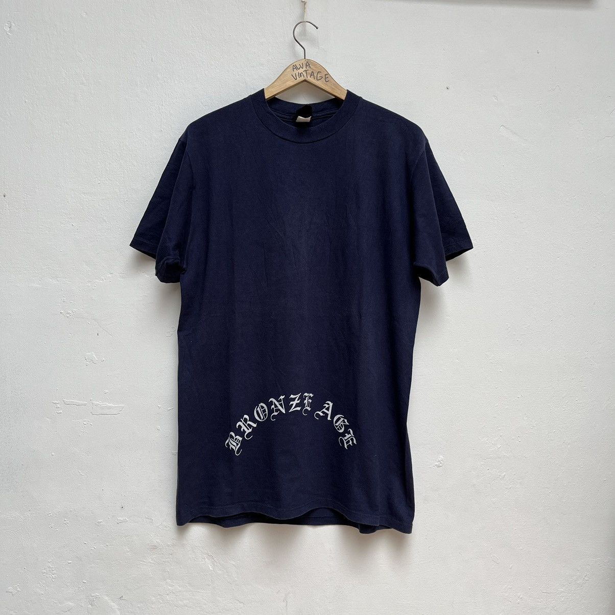 image of Made In USA x Skategang Vintage Bronze Age Skateboards T Shirt "fish Bone" in Blue/Navy (Size Large