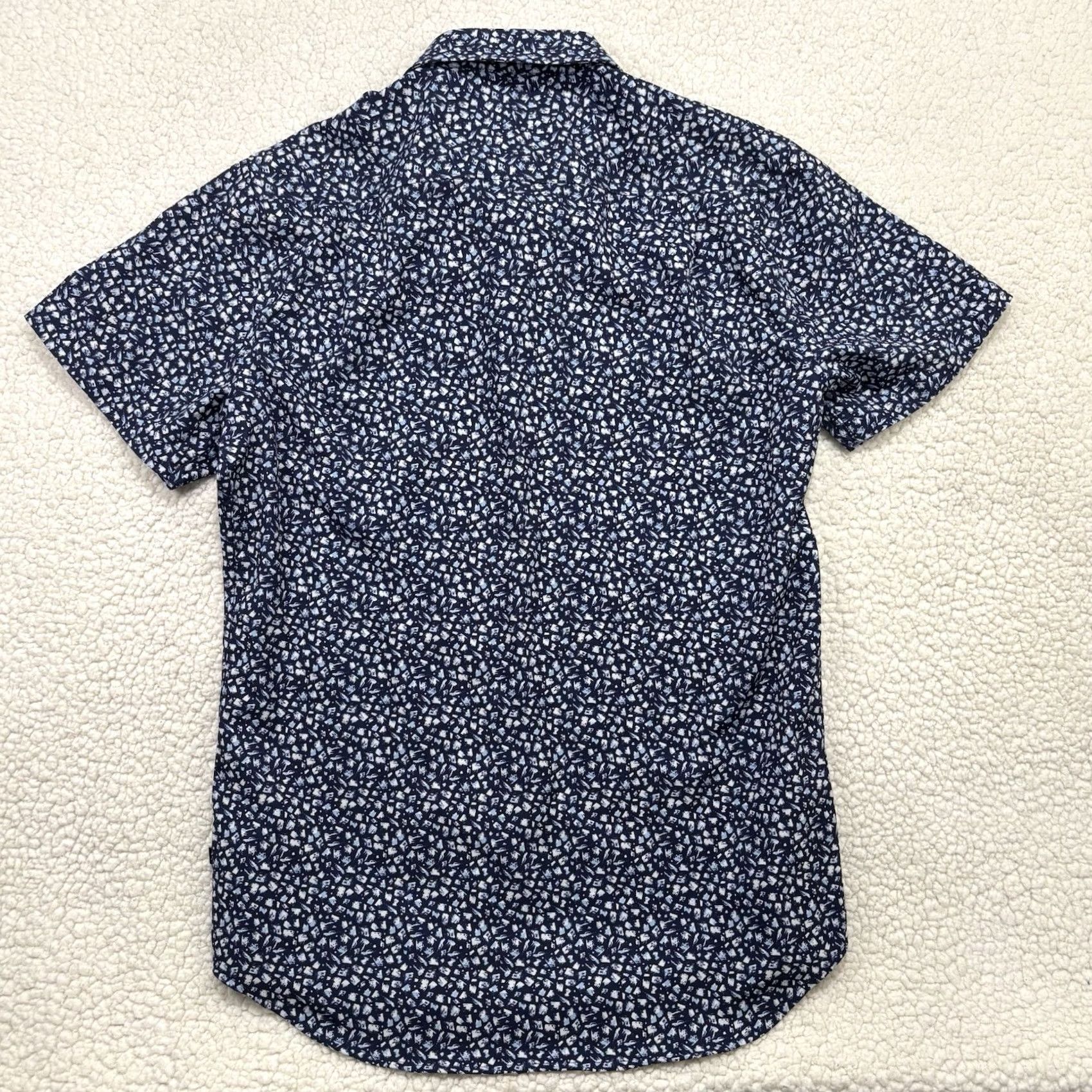 Vintage 7 Diamonds Shirt Mens S Short Sleeve Navy Brushstroke Abstract 4-Way Stretch Button-Up Collared Spread Size US S / EU 44-46 / 1 - 4 Thumbnail