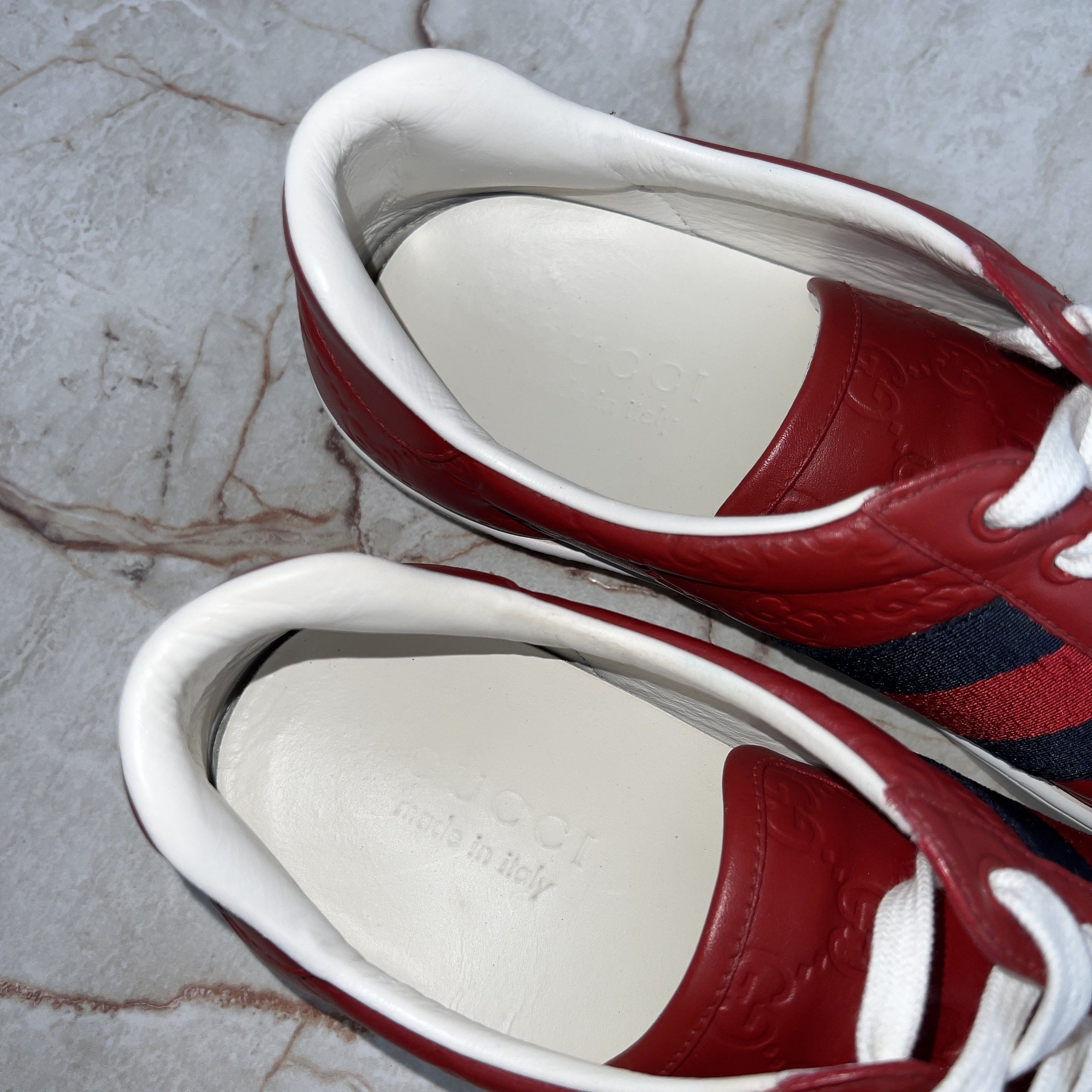 Gucci Ace Web GG Monogram Low Top Sneakers Red Leather Size US 8 / EU 41 - 8 Thumbnail