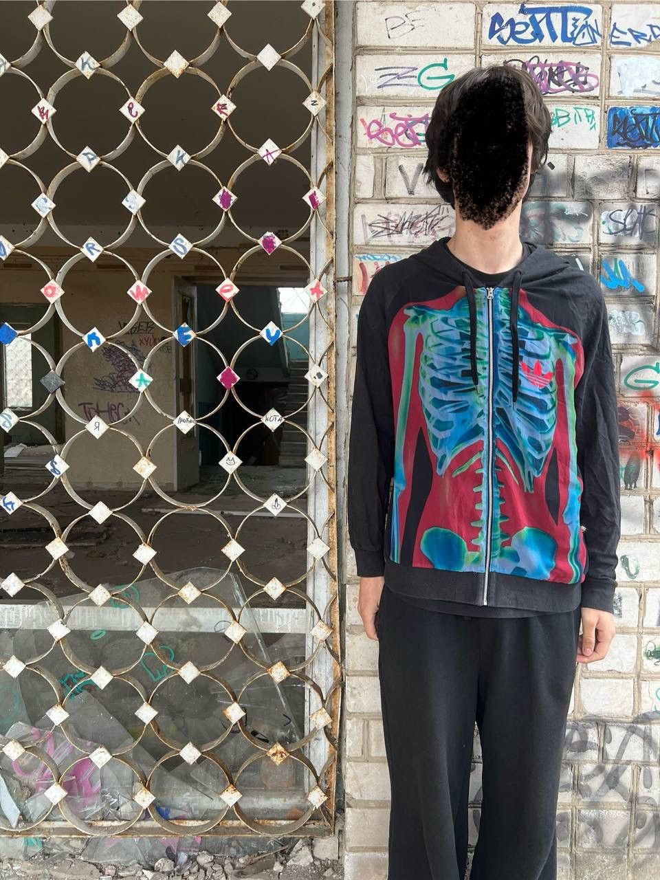 Adidas Vintage Y2K Adidas X-Ray Skeleton Mesh Gaultier Style Hoodie Size US M / EU 48-50 / 2 - 2 Thumbnail