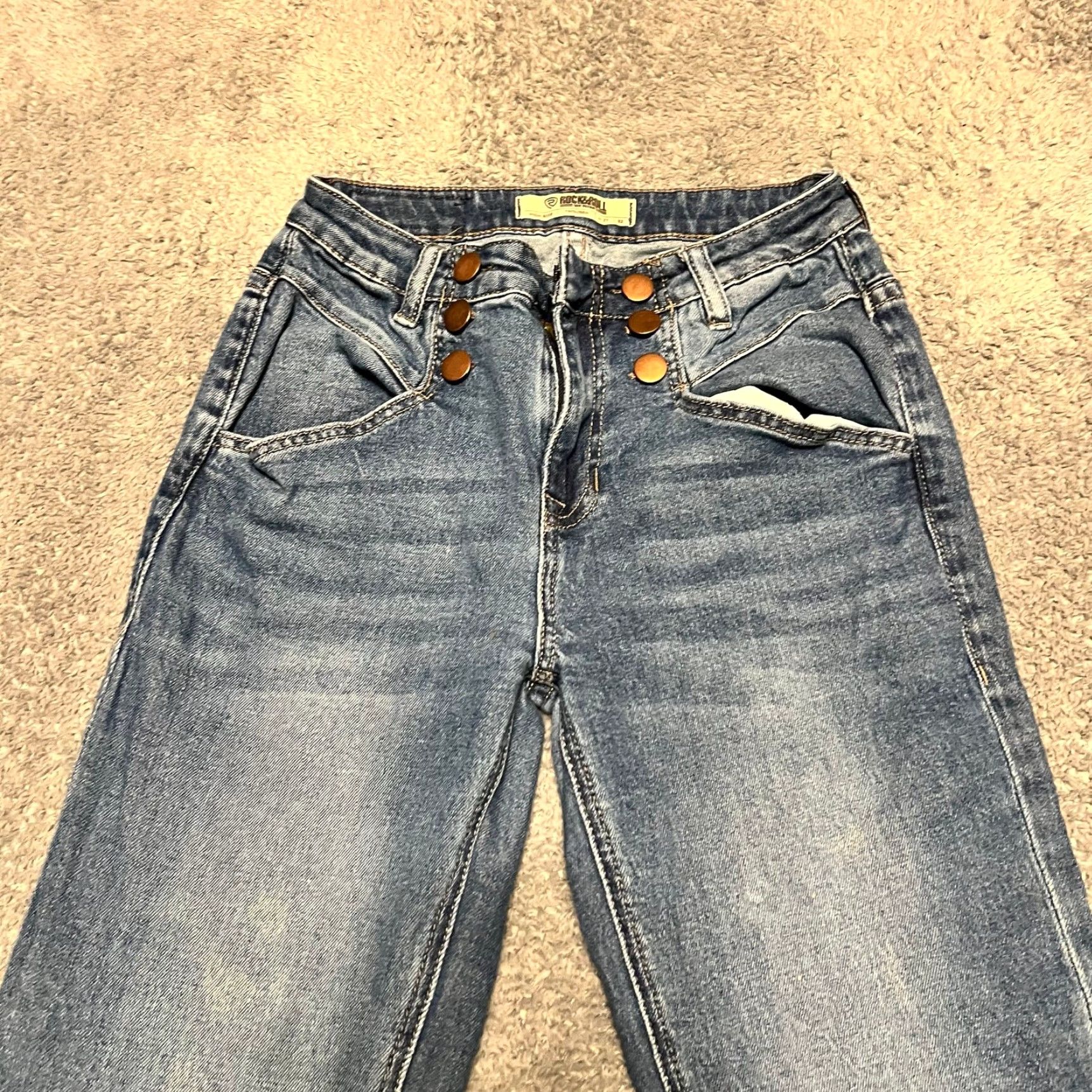 Vintage Rock & Roll Cowgirl Jeans Womens 27 x 32 Blue Mid Rise Flare Western Riding Chore Mens? Womens Size 27" / US 4 / IT 40 - 2 Thumbnail