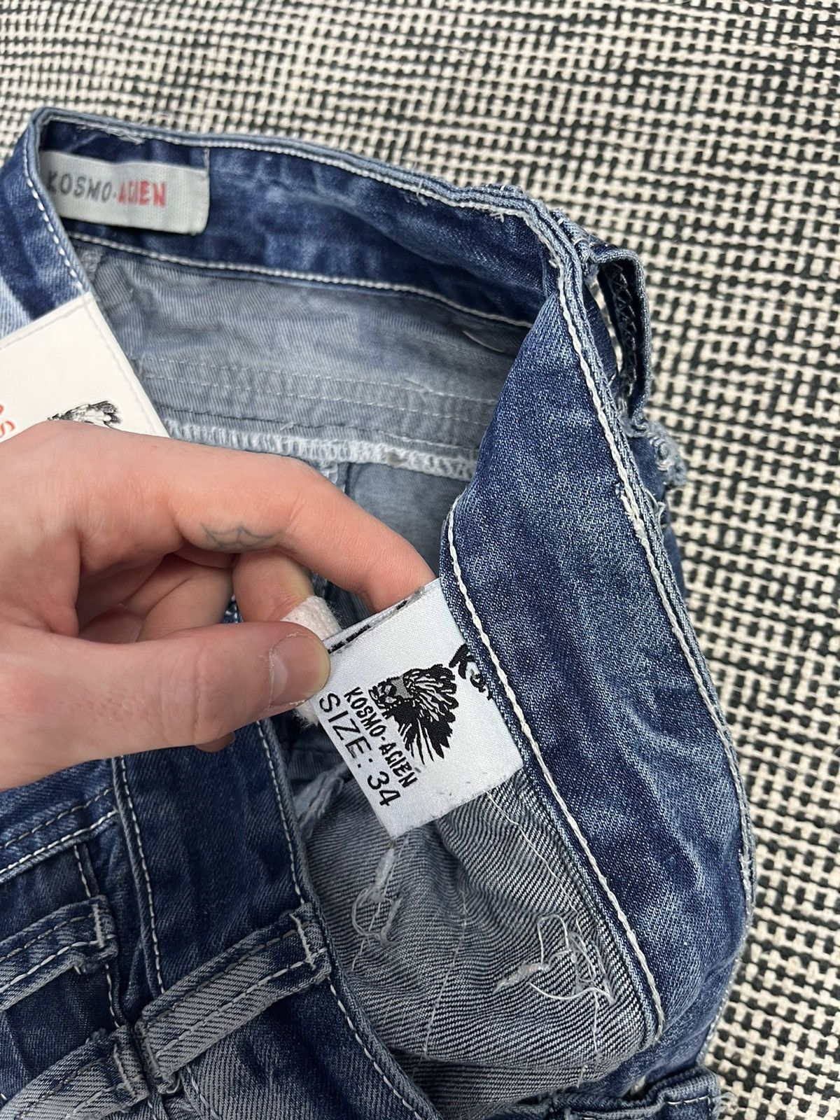 Japanese Brand ➕ y2k kosmo lupo alien washed patchwork zip jeans Size US 34 / EU 50 - 5 Thumbnail