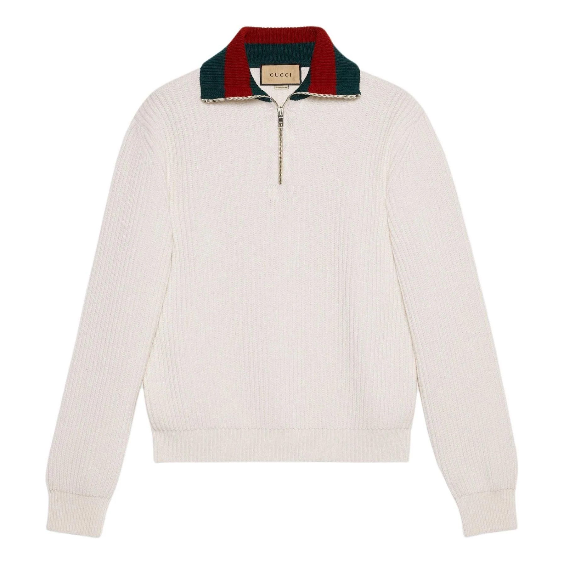 Gucci o1loc1c0925 Knit Wool Sweater With Web in Ivory Size US M / EU 48-50 / 2 - 1 Thumbnail