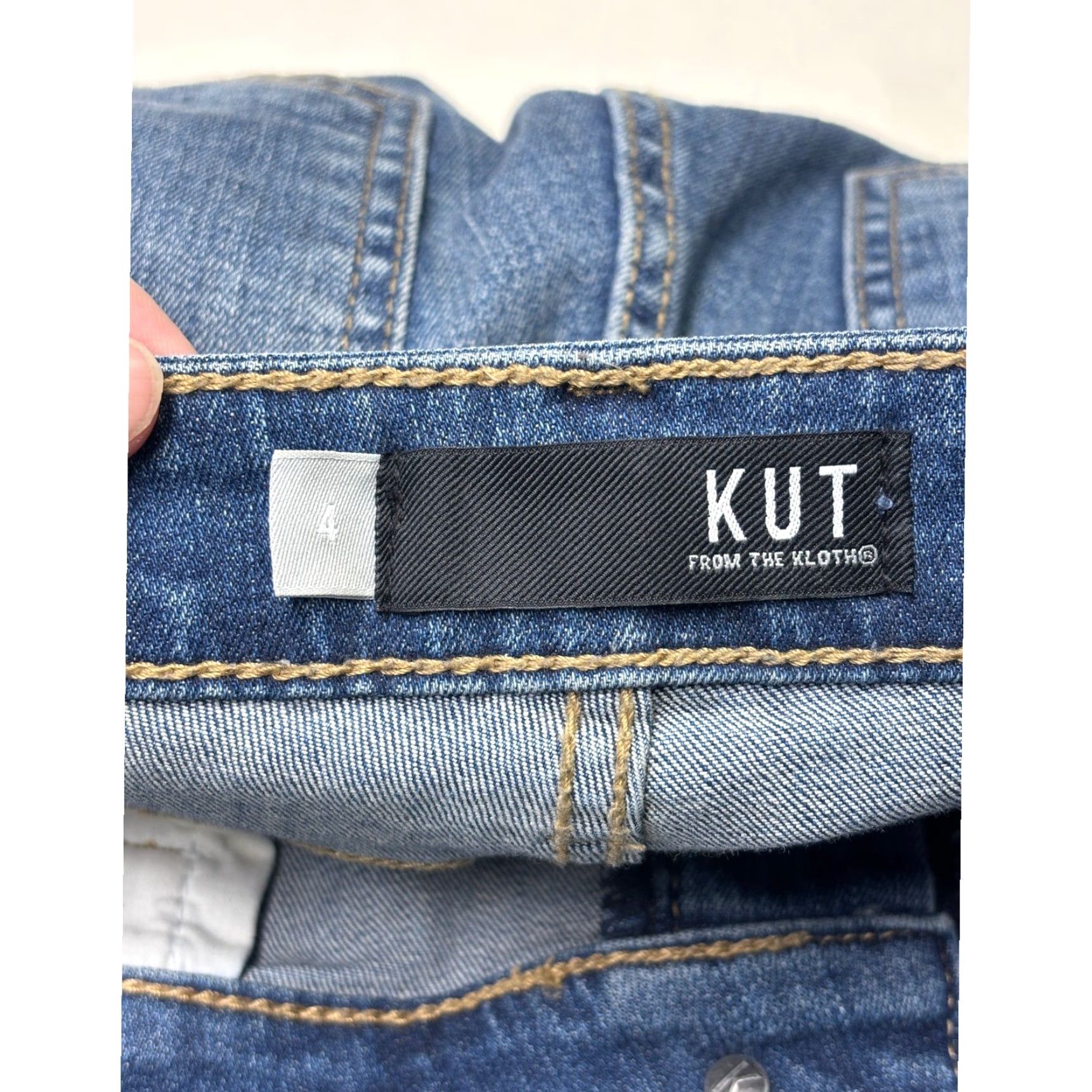 Vintage KUT from the Kloth Womens Size 4 High Rise Skinny Jeans Button Fly Distressed Denim Blue Slim 5-Pocket Womens Size 27" / US 4 / IT 40 - 5 Thumbnail