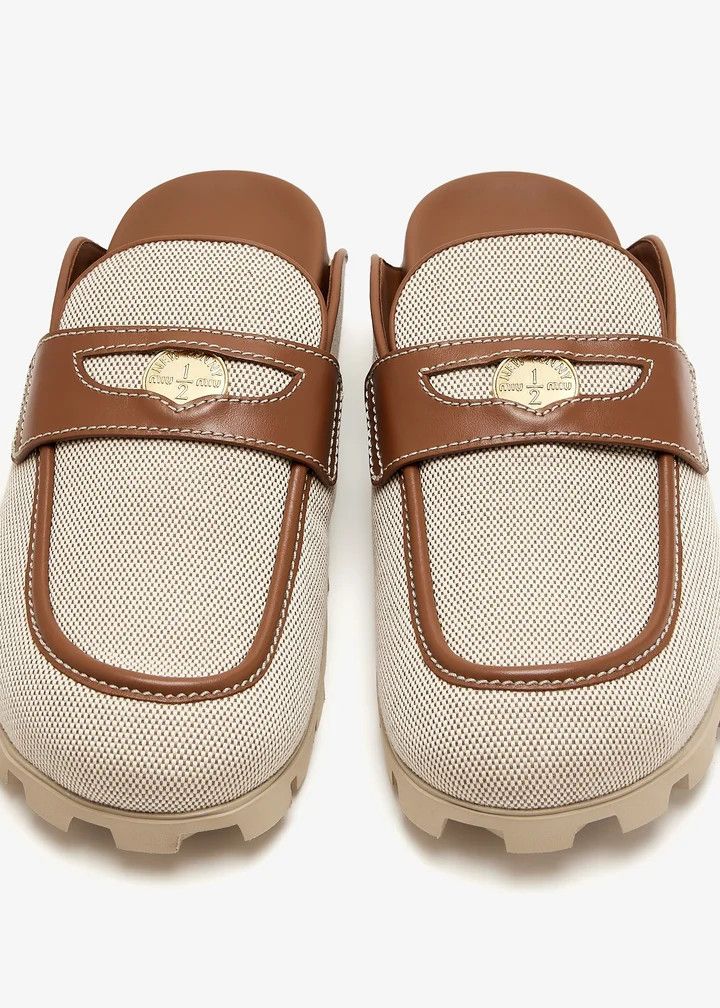 Miu Miu o1B3y1r0526 Canvas and Leather Mules in Beige Size US 7 / IT 37 - 4 Thumbnail