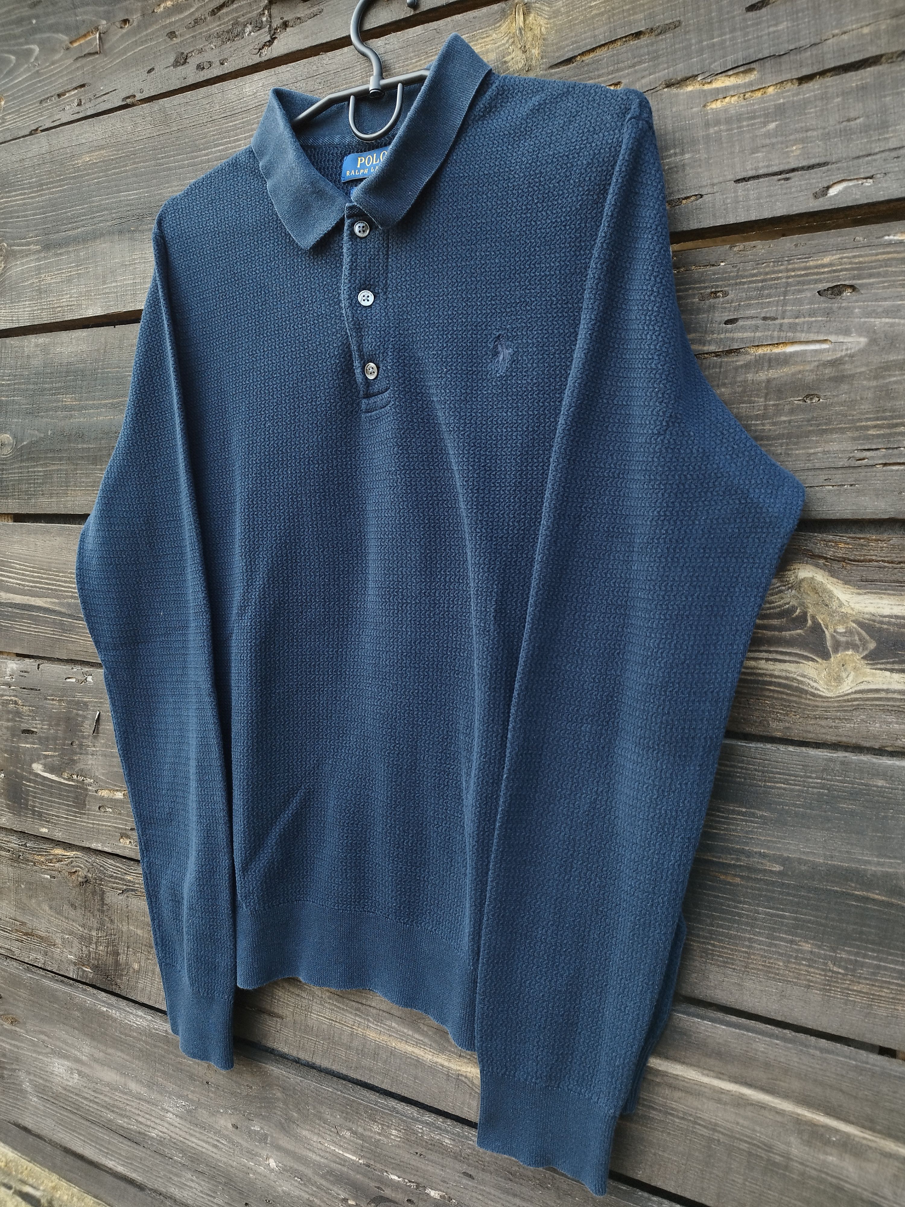 Polo Ralph Lauren Polo Ralph Lauren Navy Textured Knit Long Sleeve Polo Size US L / EU 52-54 / 3 - 3 Thumbnail