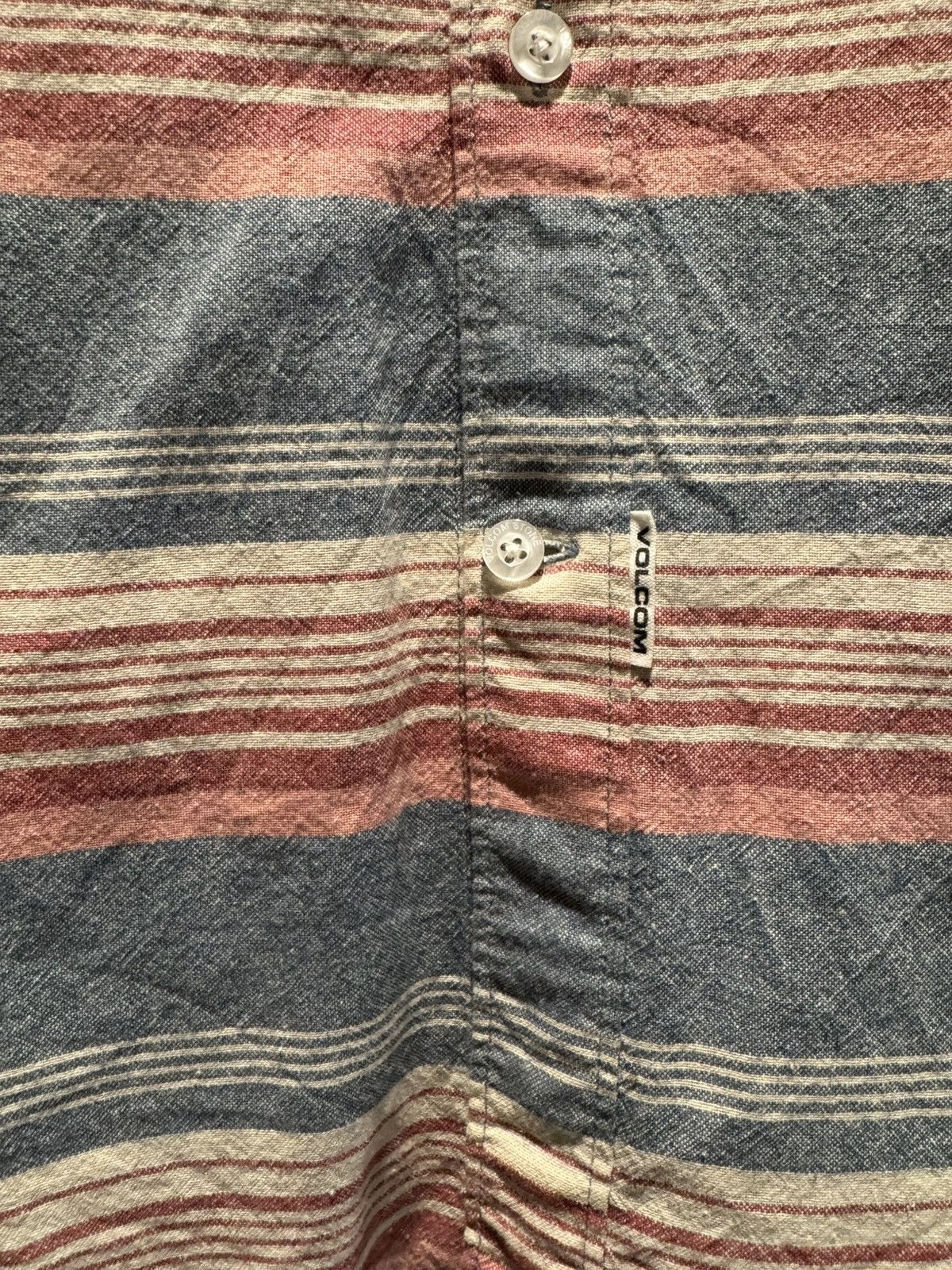 Volcom 00s Volcom Blue Pink Red Stripe Shirt Embroidered Button Up Size US M / EU 48-50 / 2 - 3 Thumbnail