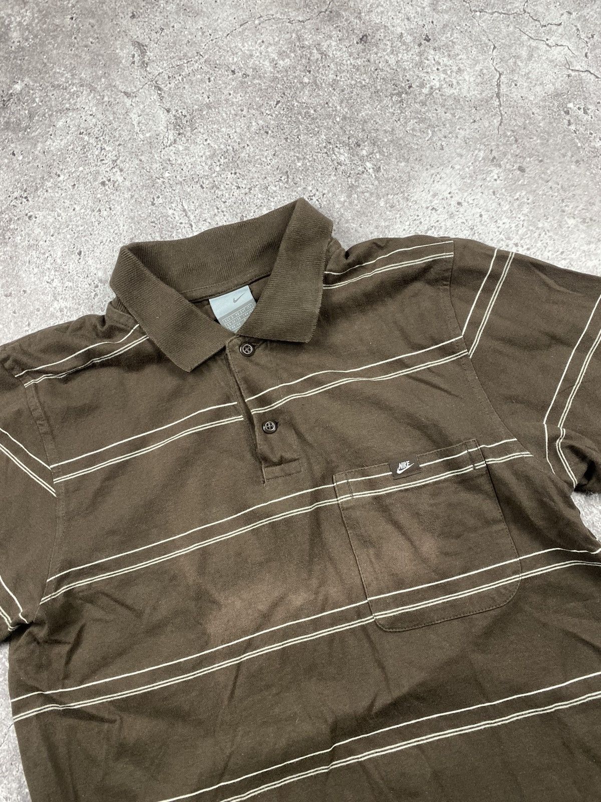 Japanese Brand × Nike × Vintage 90's Nike Vintage Y2k Striped Swoosh Logo Brown Polo Shirt🤎 Size US S / EU 44-46 / 1 - 2 Thumbnail