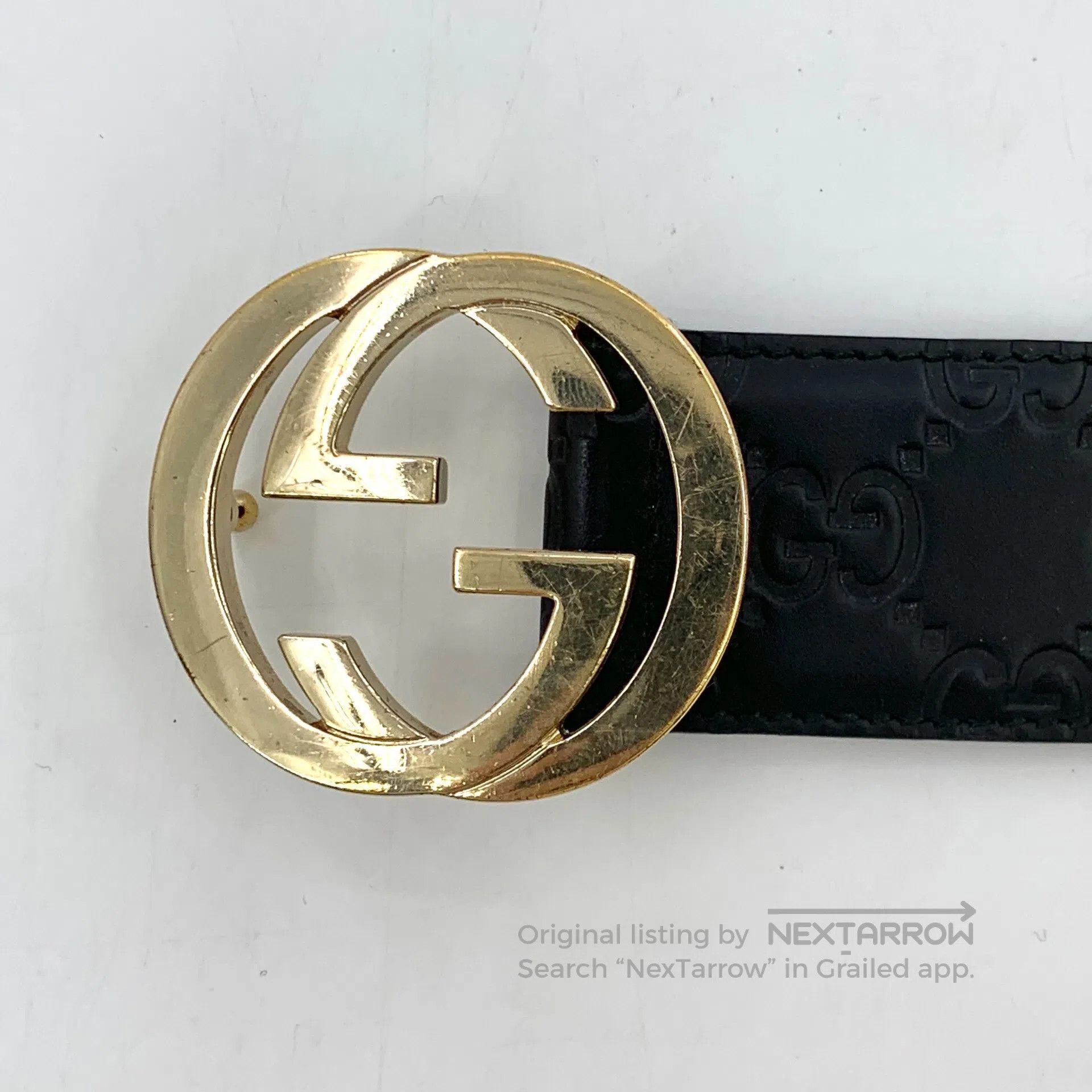 Gucci Guicci Black Logo Embossed Double G Buckle Leather Belt| Size ONE SIZE - 8 Thumbnail