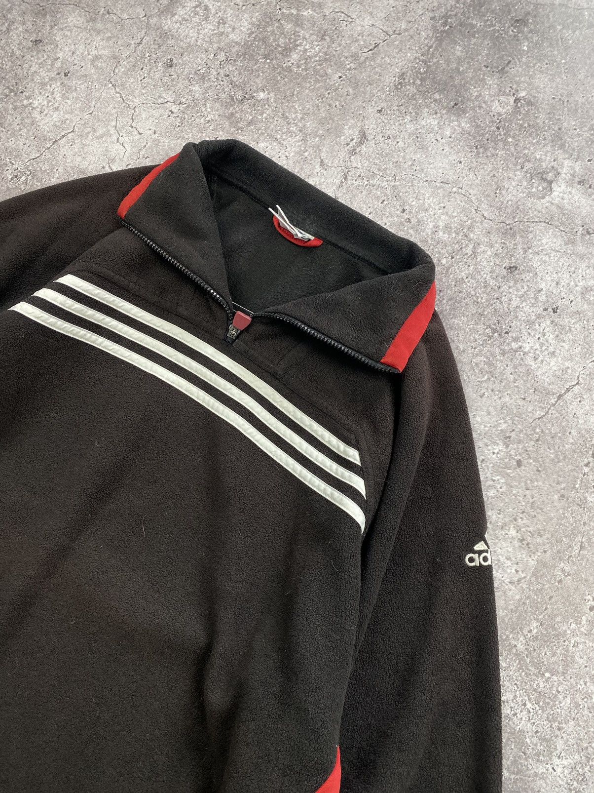 Adidas × Vintage Vintage Adidas 1/4 Zip faded Black Fleece Cozy Sweater Size US XL / EU 56 / 4 - 3 Thumbnail
