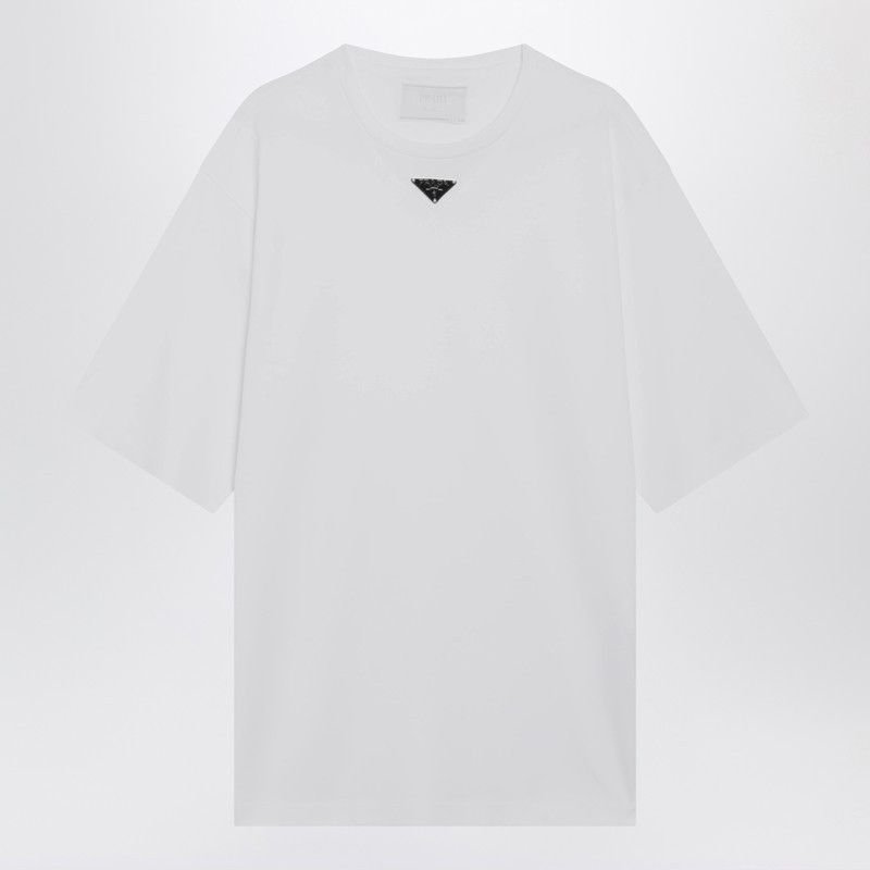 Prada Prada White T-Shirt With Triangle Logo Size US M / EU 48-50 / 2 - 1 Thumbnail