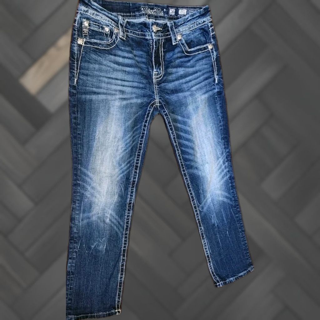Miss Me MISS ME Easy Crop Jeans Women's 28 Denim Cross Pockets Mid-Rise Jeans Professionals? Size 28" / US 6 / IT 42 - 1 Thumbnail