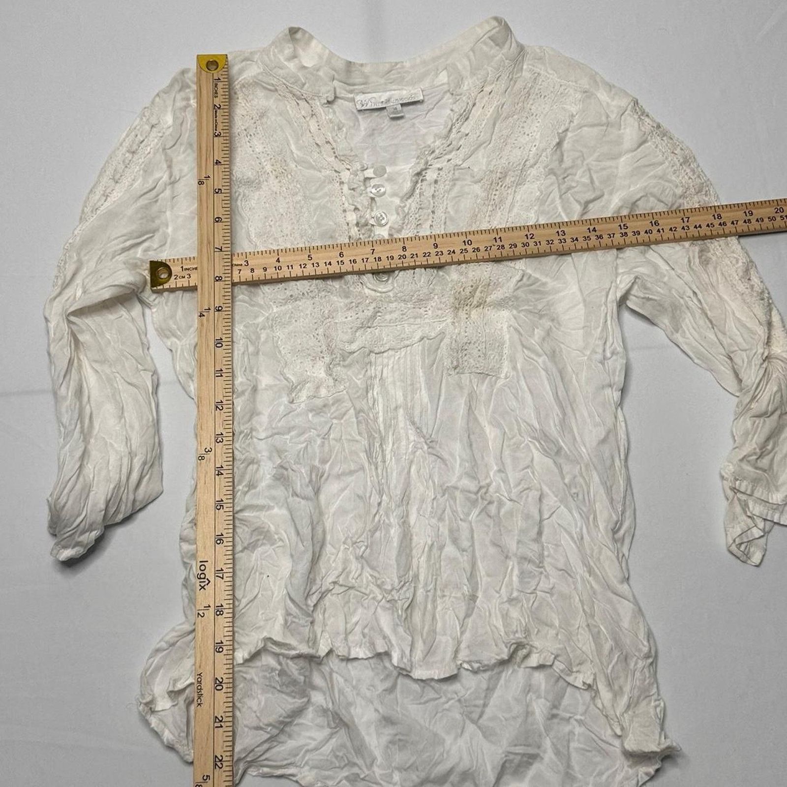 Other White Diamonds Ivory Ruffled Buttoned 80s Vintage Top Size M / US 6-8 / IT 42-44 - 4 Thumbnail