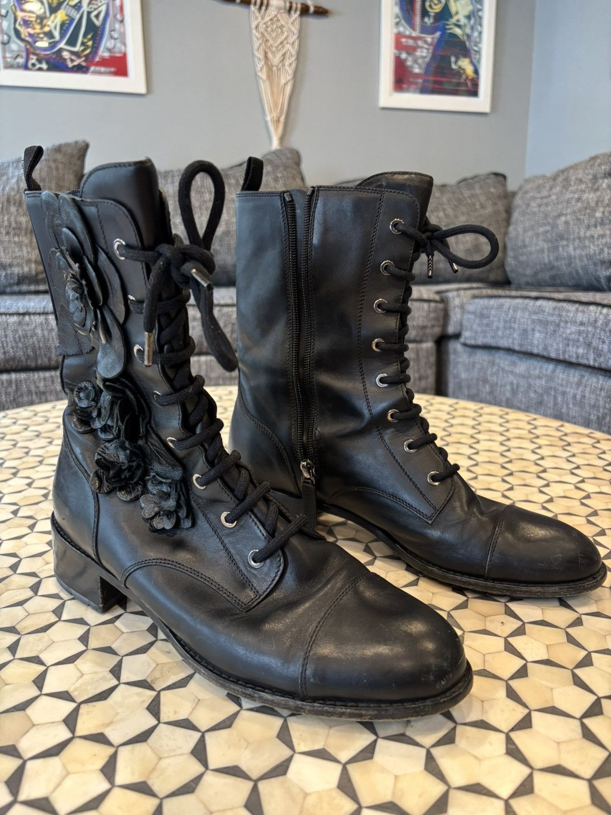 Valentino VALENTINO GARAVANI Flower Combat Boot Size US 8.5 / IT 38.5 - 1 Thumbnail