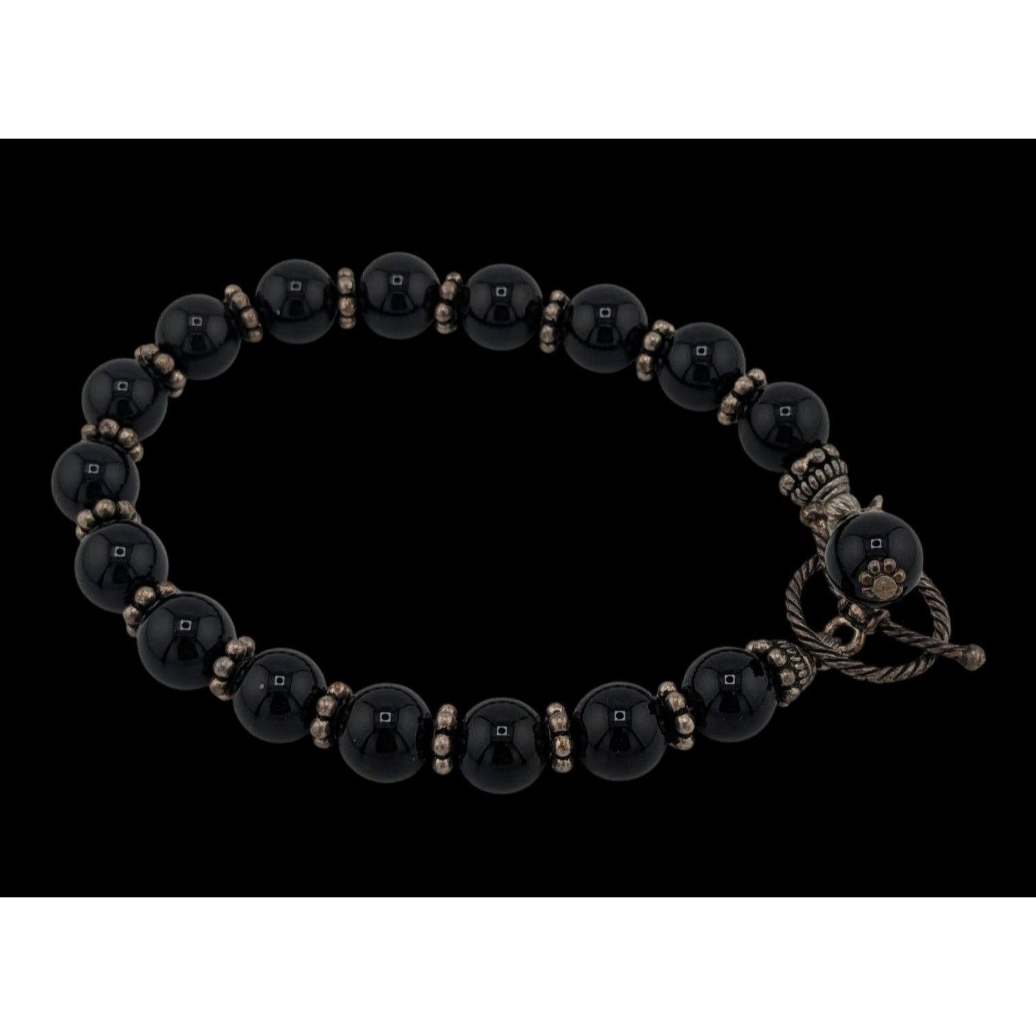 Handmade Handmade Gothic Black Stone Beaded Bracelet With Silver Tone Size ONE SIZE - 3 Thumbnail