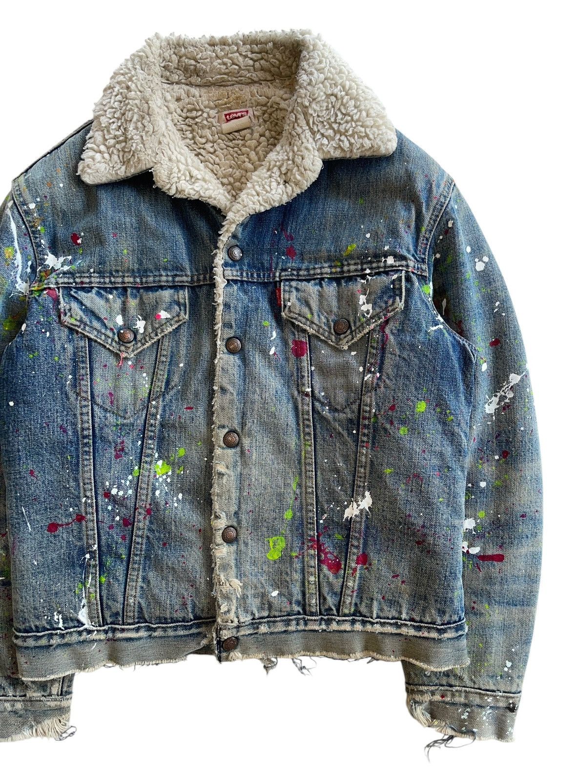 Levi's Vintage Clothing SICK❗️70s Levis Sherpa Paint Splatter Trucker Denim Jacket Size US S / EU 44-46 / 1 - 4 Thumbnail