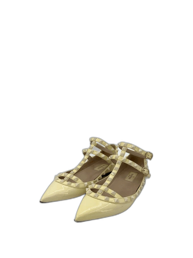 Valentino Valentino Size 37.5 Studs Design Yellow Patent Leather Flat Casual Shoes Size US 6 / IT 36 - 1 Thumbnail