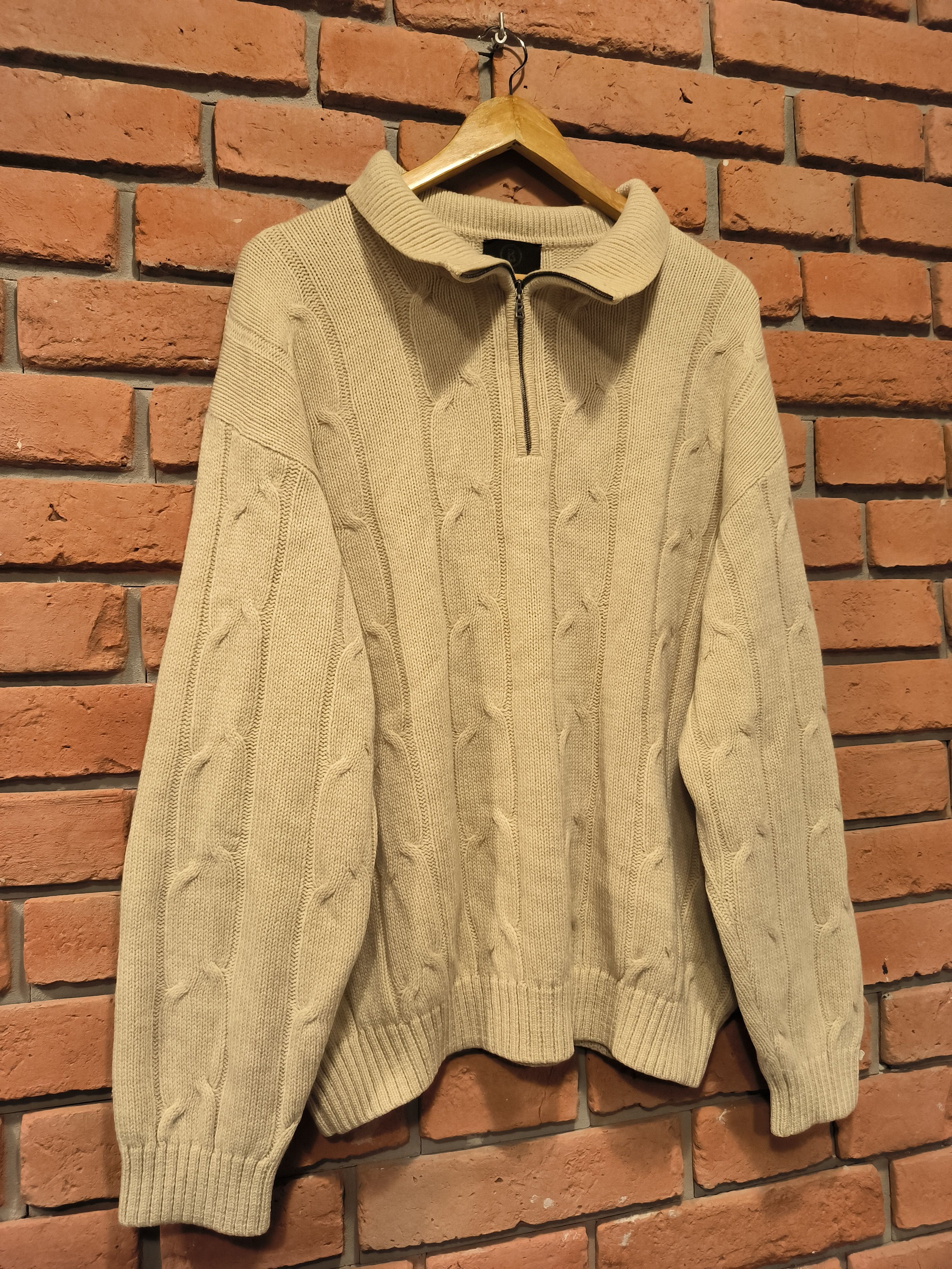 Bogner Bogner Half-zip Knitwear Virgin Wool Logo Beige Sweater Size US L / EU 52-54 / 3 - 4 Thumbnail