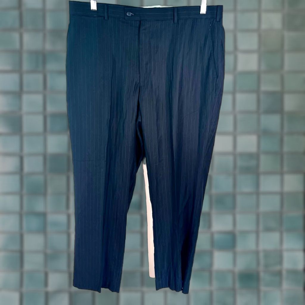 Vintage Louis Raphael Mens Dress Pants Flat Front Striped Black 40X32 Pants Mens Flat Front Striped Black Dress Pants 40X32 Size US 40 / EU 56 - 1 Thumbnail