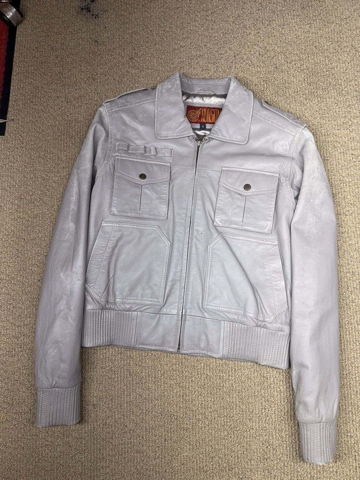 Hudson Outerwear Grey leather bomber jacket with silver accents Size US S / EU 44-46 / 1 - 1 Thumbnail