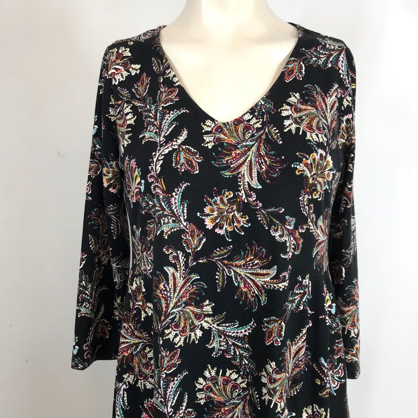 Vintage JJill Wearever Collection XS Black Paisley Print Shift Dress Size XS / US 0-2 / IT 36-38 - 2 Thumbnail