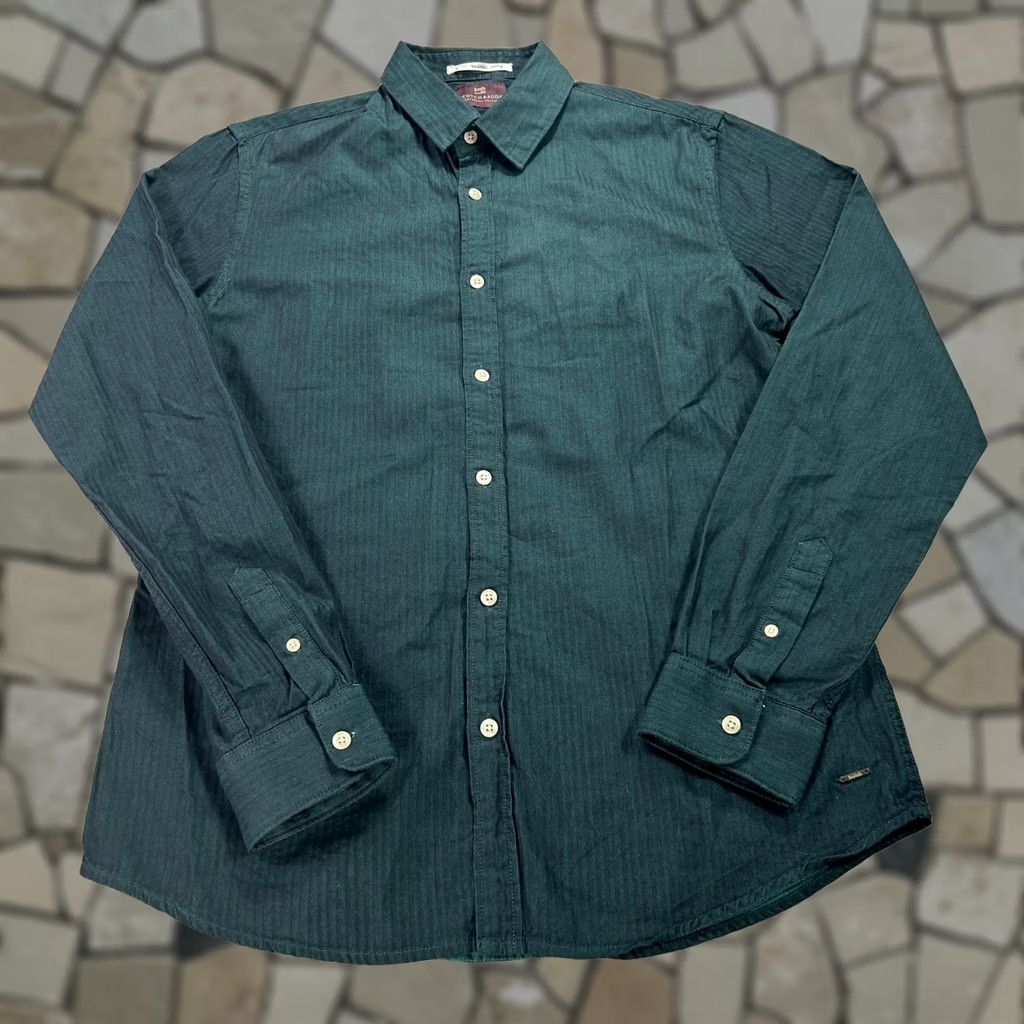 Scotch & Soda Scotch & Soda Shirt Mens L Green Herringbone Button-Down Long Sleeve Casual Size US L / EU 52-54 / 3 - 1 Thumbnail