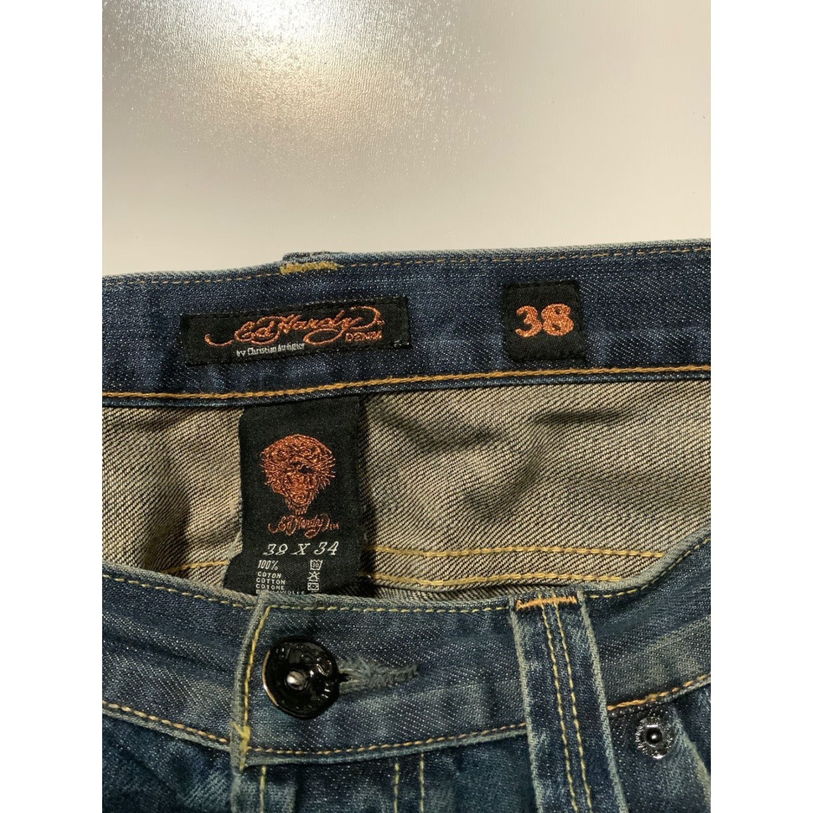 Ed Hardy VINTAGE Y2K Ed Hardy Christian Audigier 2009 Button Fly Classic Baggy Denim Jeans Sz. 38 Mens Blue Straight Denim 30in Inseam Size US 38 / EU 54 - 4 Thumbnail