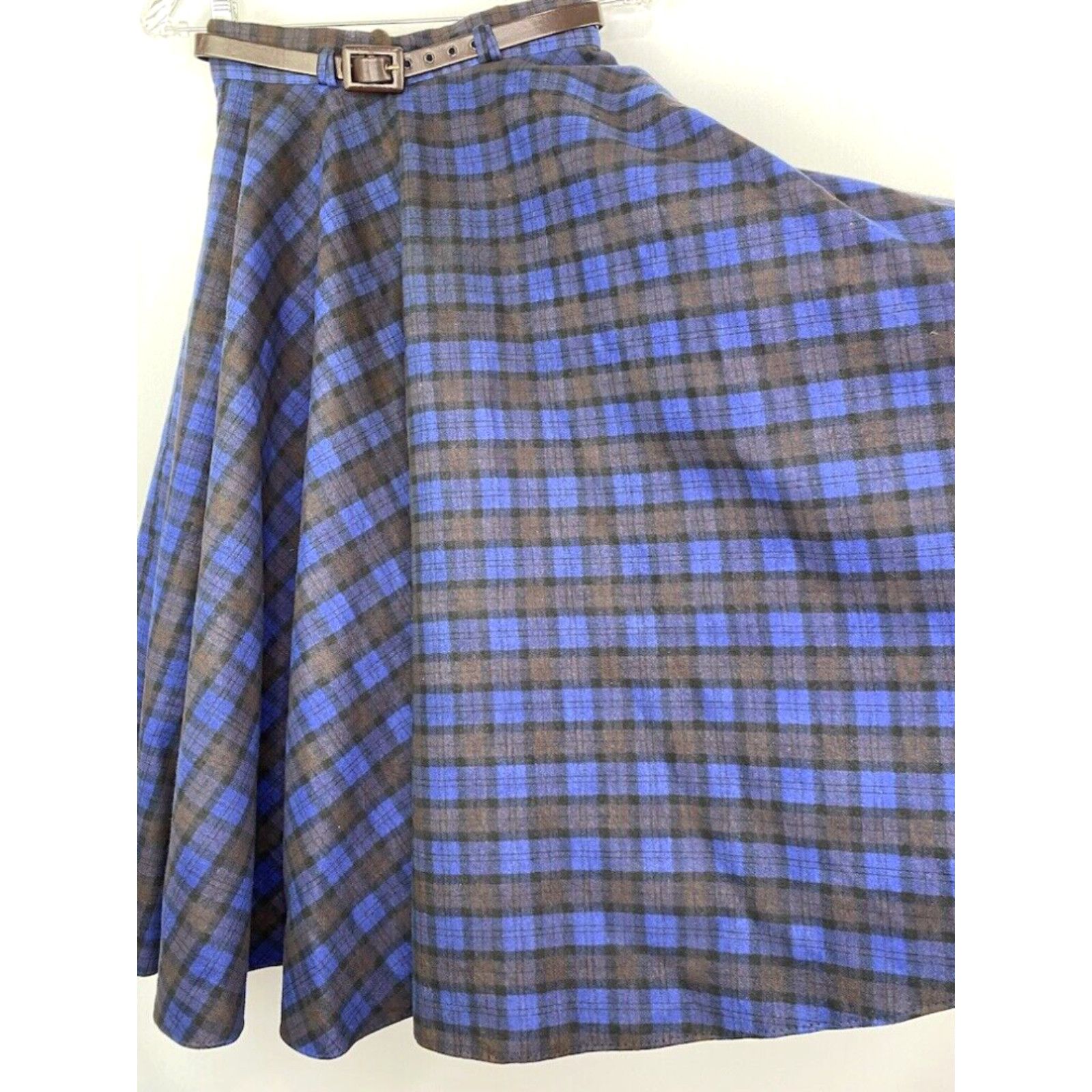 image of Vintage VTG Plaid Circle Skirt Elaine Original Valley Lane Paris Felt Belt Crinoline in White, Wome