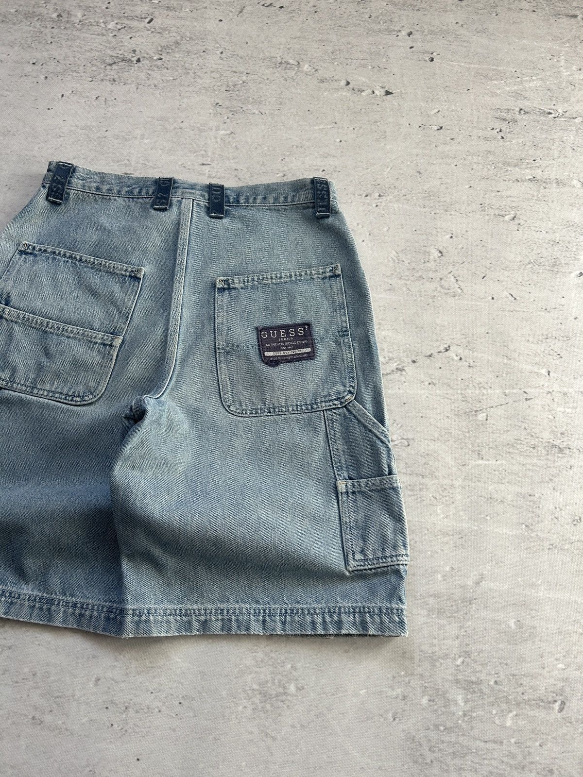 Guess × Vintage 💥Vintage Guess Baggy Distressed Carpenter Wide Denim Shorts💥 Size US 31 - 3 Thumbnail