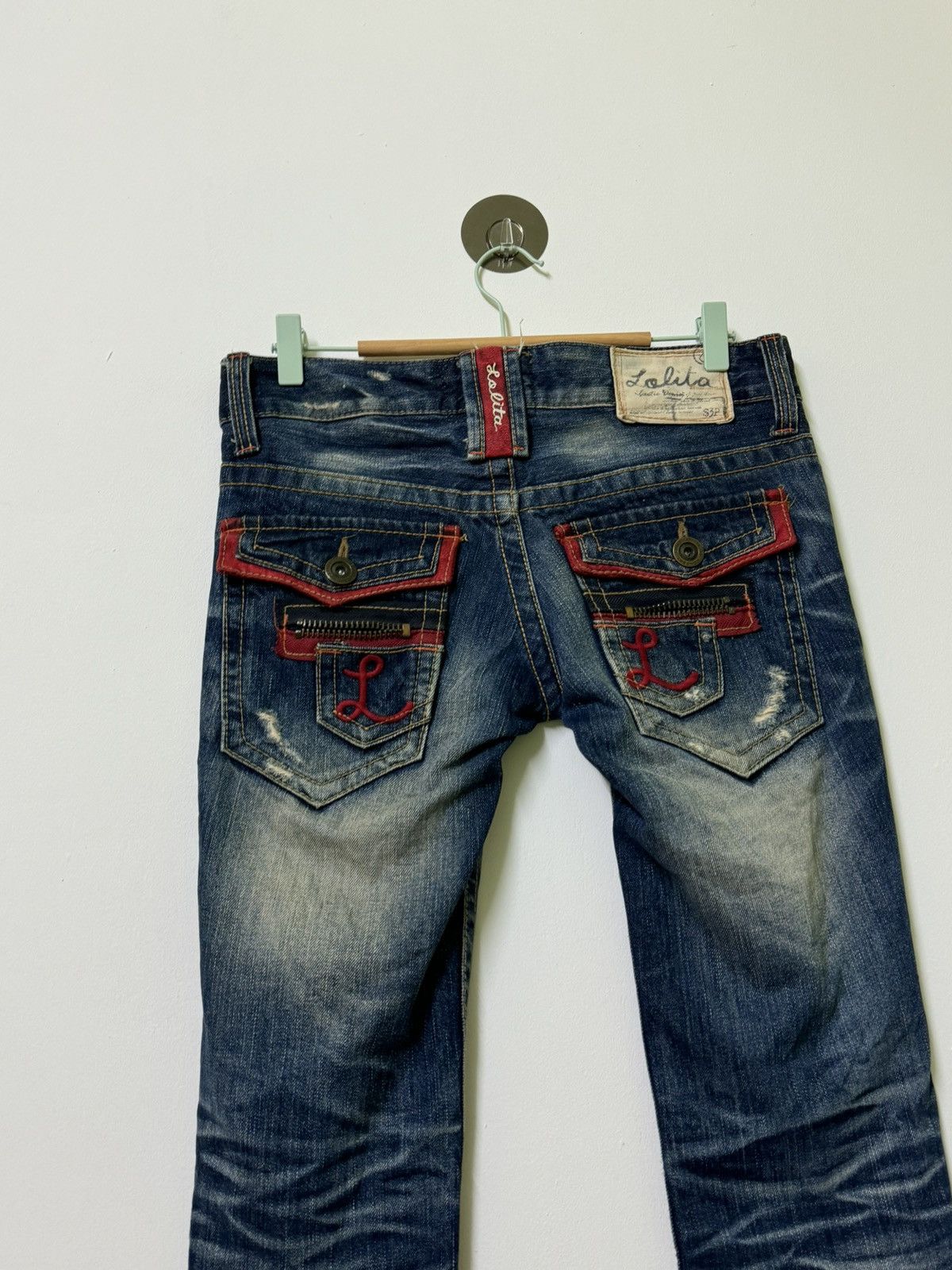 If Six Was Nine × Le Grande Bleu (L.G.B.) × Vintage VTG LOLITA DENIM DISTRESSED MUD WASH LOW RISE DENIM Size US 31 - 8 Thumbnail