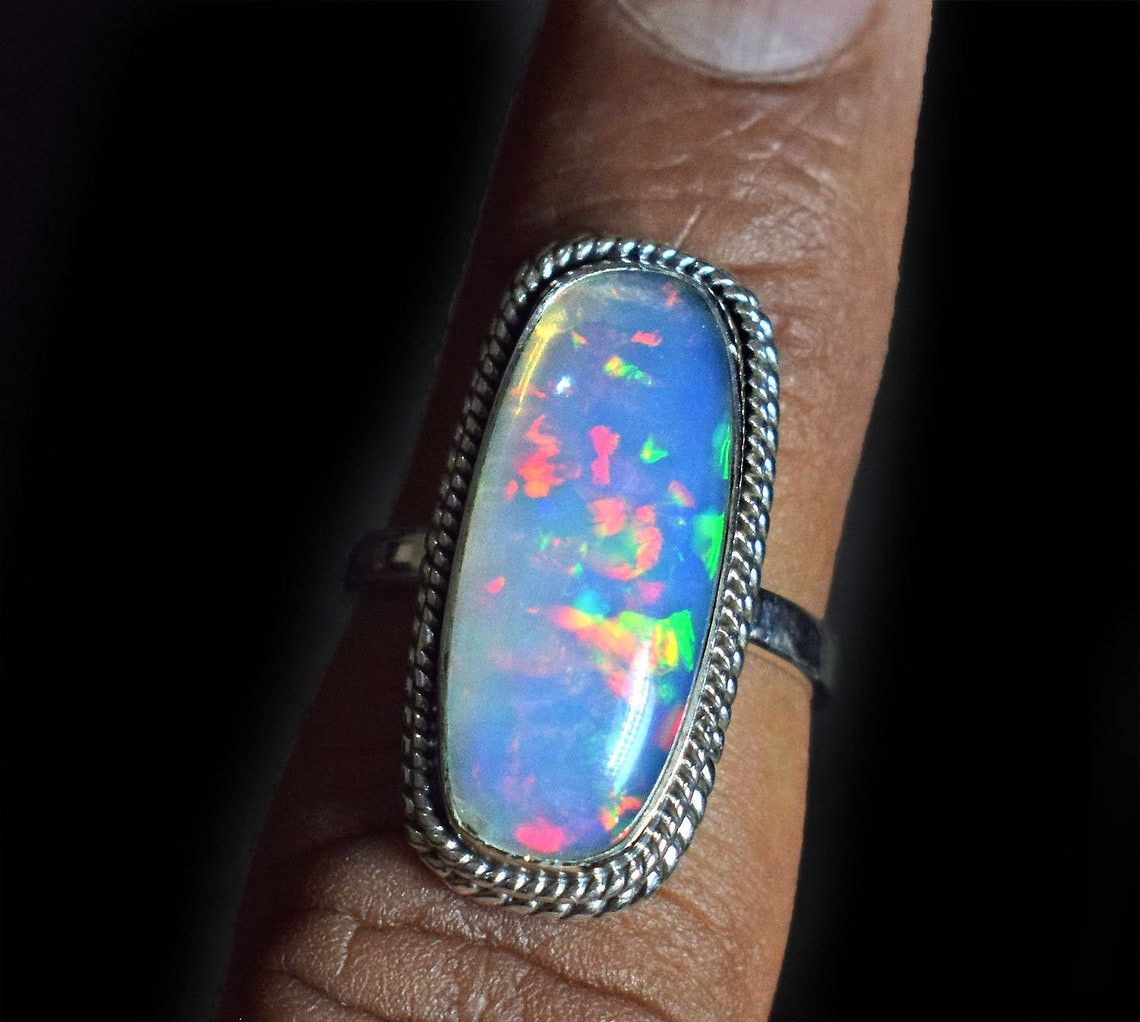 Handmade AA Ethiopian Opal Ring 925 Sterling Silver Statement Jewelry Size ONE SIZE - 1 Thumbnail