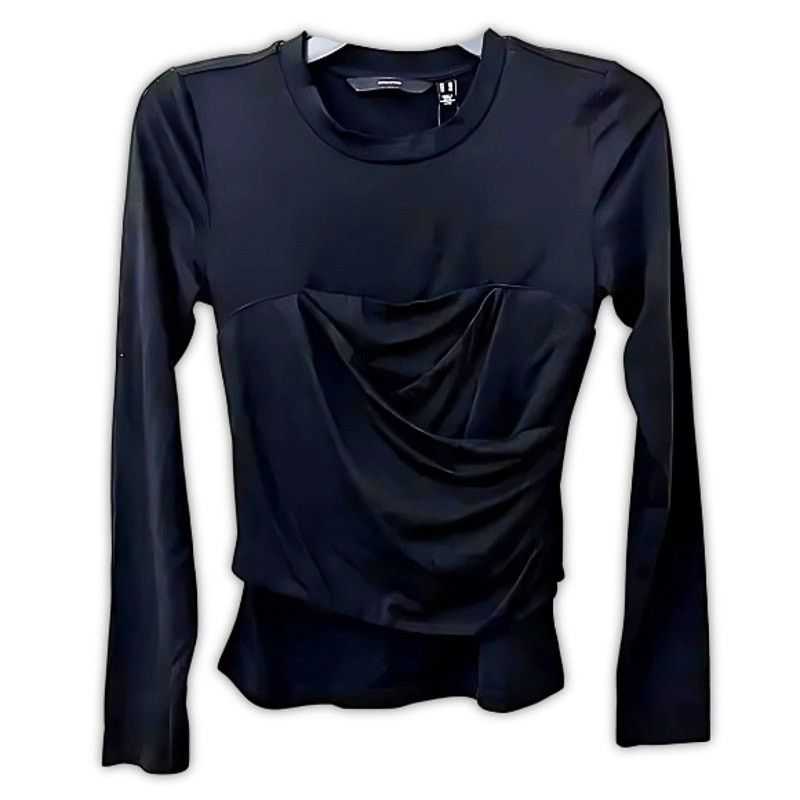 Other Vero Moda Nelly Top Ruched Knit Long Sleeves Black XS NWT Size XS / US 0-2 / IT 36-38 - 2 Thumbnail